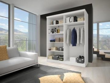 MOEBLO Kleiderschrank TESS 03 (Schwebetürenschrank 2-türig Schrank Garderobe Schiebtüren Schlafzimmer, mit Spiegel Kleiderstange und Regale) (BxHxT):183x218x61 cm