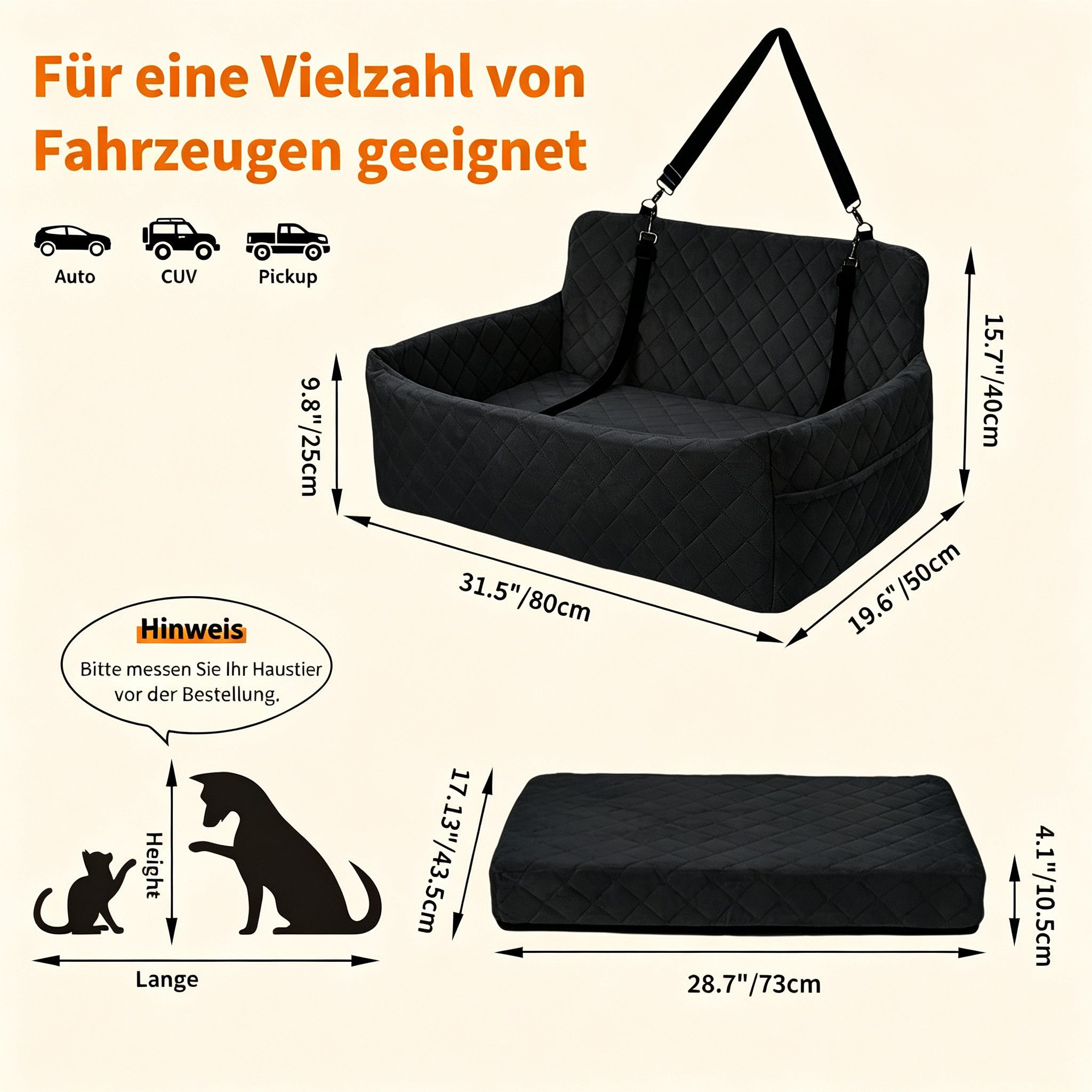 GarveeMore Hunde-Autositz 80*50*40cm Plüsch Autohundesitz Groß Mit Befestigungsgurten, bis 25kg Hund, leicht reinigbar, sicher für Autofahrten, Zuhause