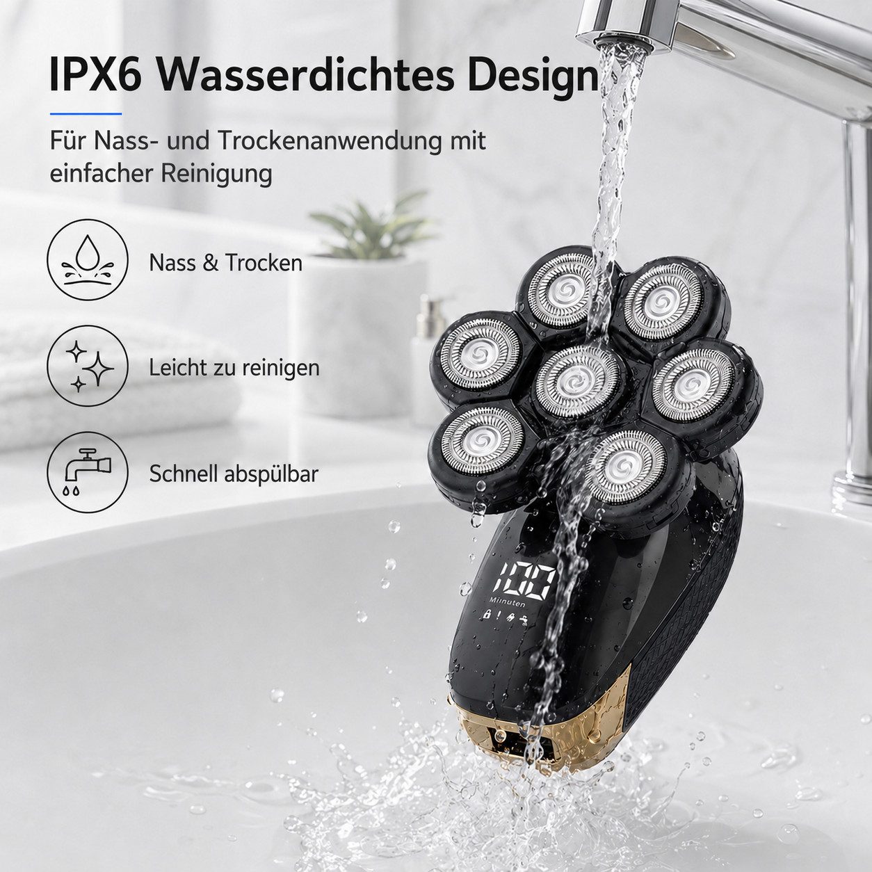 XEOOCE Nassrasierer Herren Rasierer, 5-in-1 Multifunktions-Trimmer, 7D Elektrorasierer, Set, Trimmer, Kämme, Nasenschneider, Reinigungsbürsten, USB-Kabel, 7 Sch – Bild 5 von 5