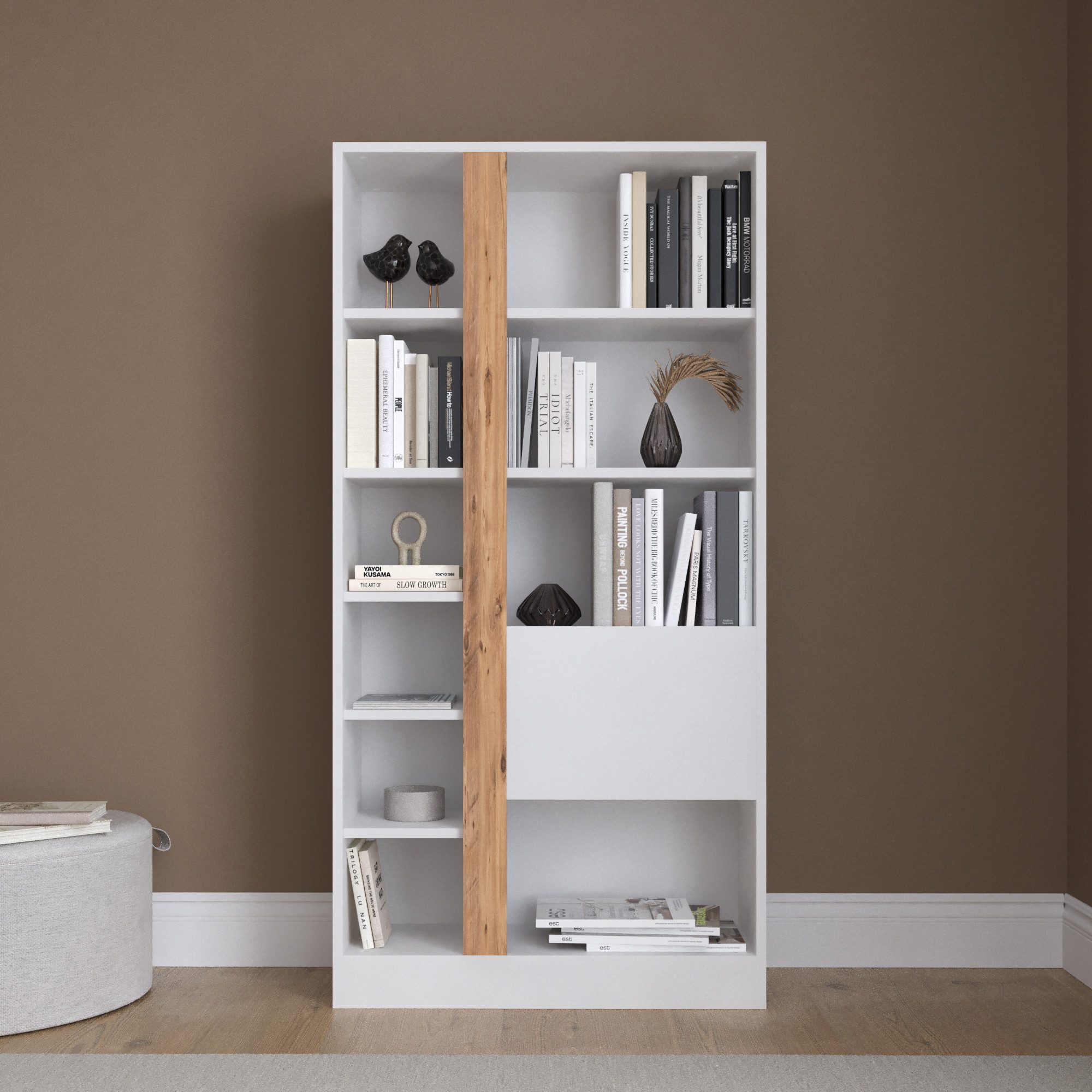 BDR Smart Home Art Bücherregal Lotus Bücherregal, Weiß & Atlantic Pine Elegant, Geräumig, Funktional