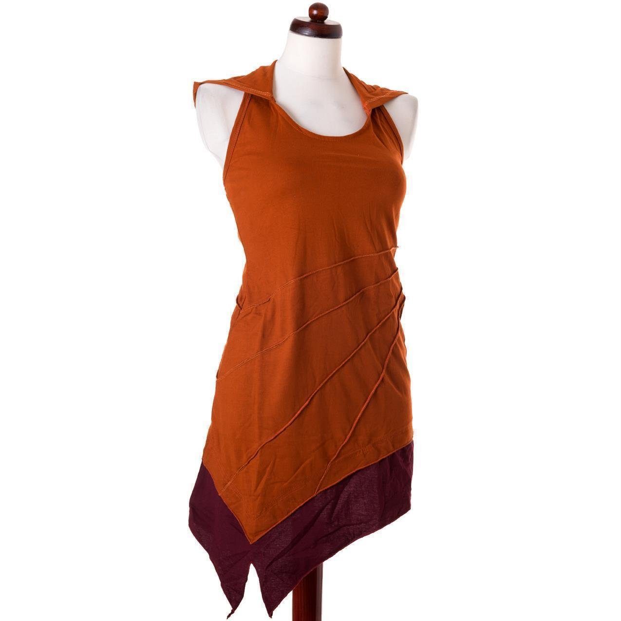 Vishes Kleid Neckholder Mini Style Boho Hippie, Neckholderkleid Goa, Zipfelkleid zweifarbig Elfen orange