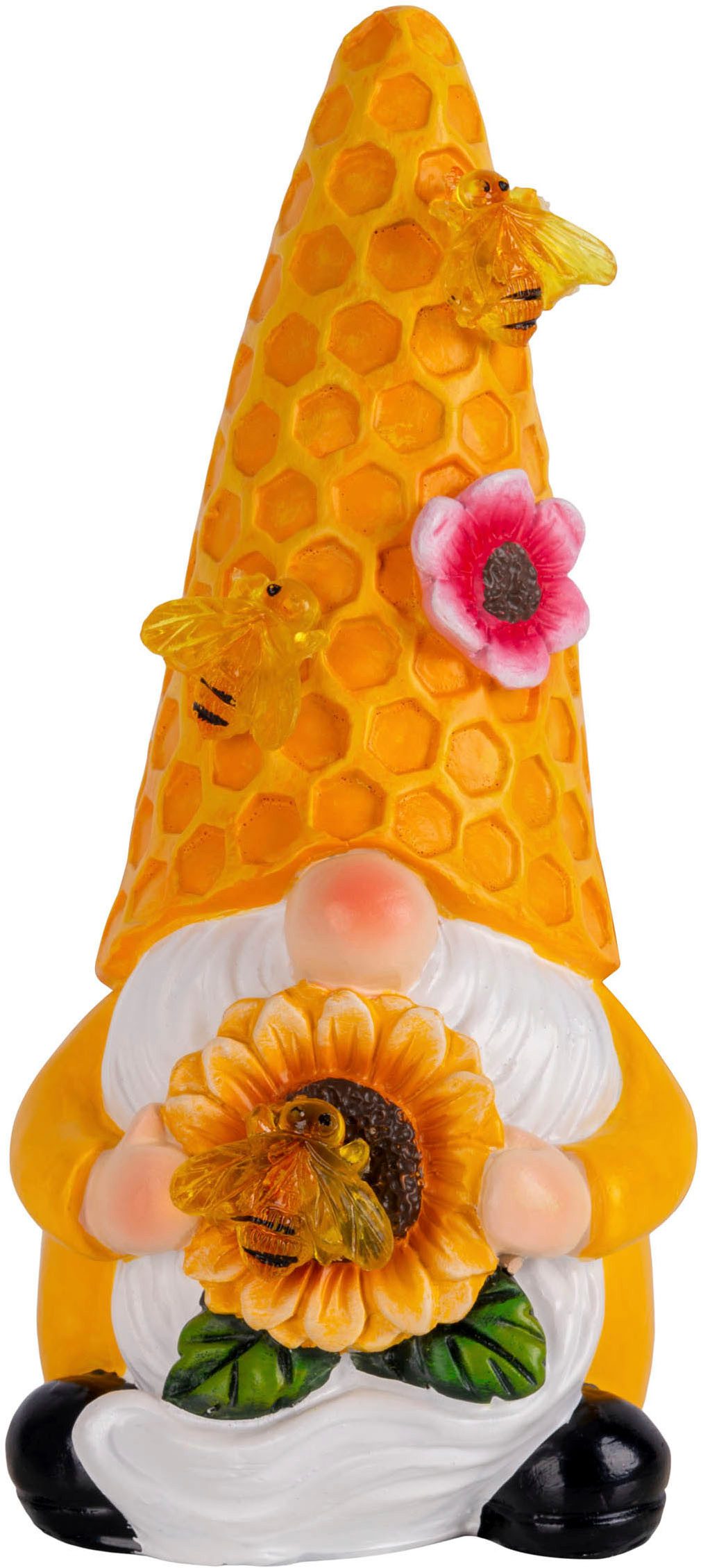 näve LED Solarleuchte Abby, Tageslichtsensor, LED fest integriert, Warmweiß, 2er Set Wichtel, gelb/bunt, mit Bienchen und Blümchen, warmweiß