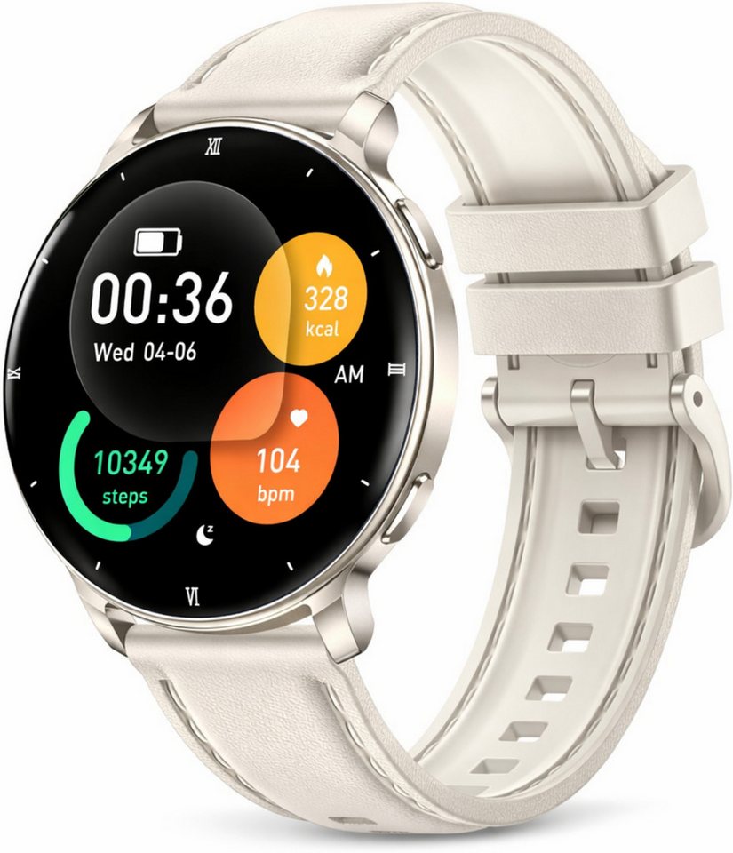 RUHE Smartwatch Uhr für Damen Fitness Tracker mit Telefonfunktion Klein Smartwatch (3,35 cm cm/1,32 Zoll, Android 5.1, iOS 8.2) Smartwatch, 1-tlg., Frauen Uhr Smart Watch, Minimalistisch, Elegant, AMOLED Bluetooth-Anruffunktion Schlafüberwachung Herzfrequ