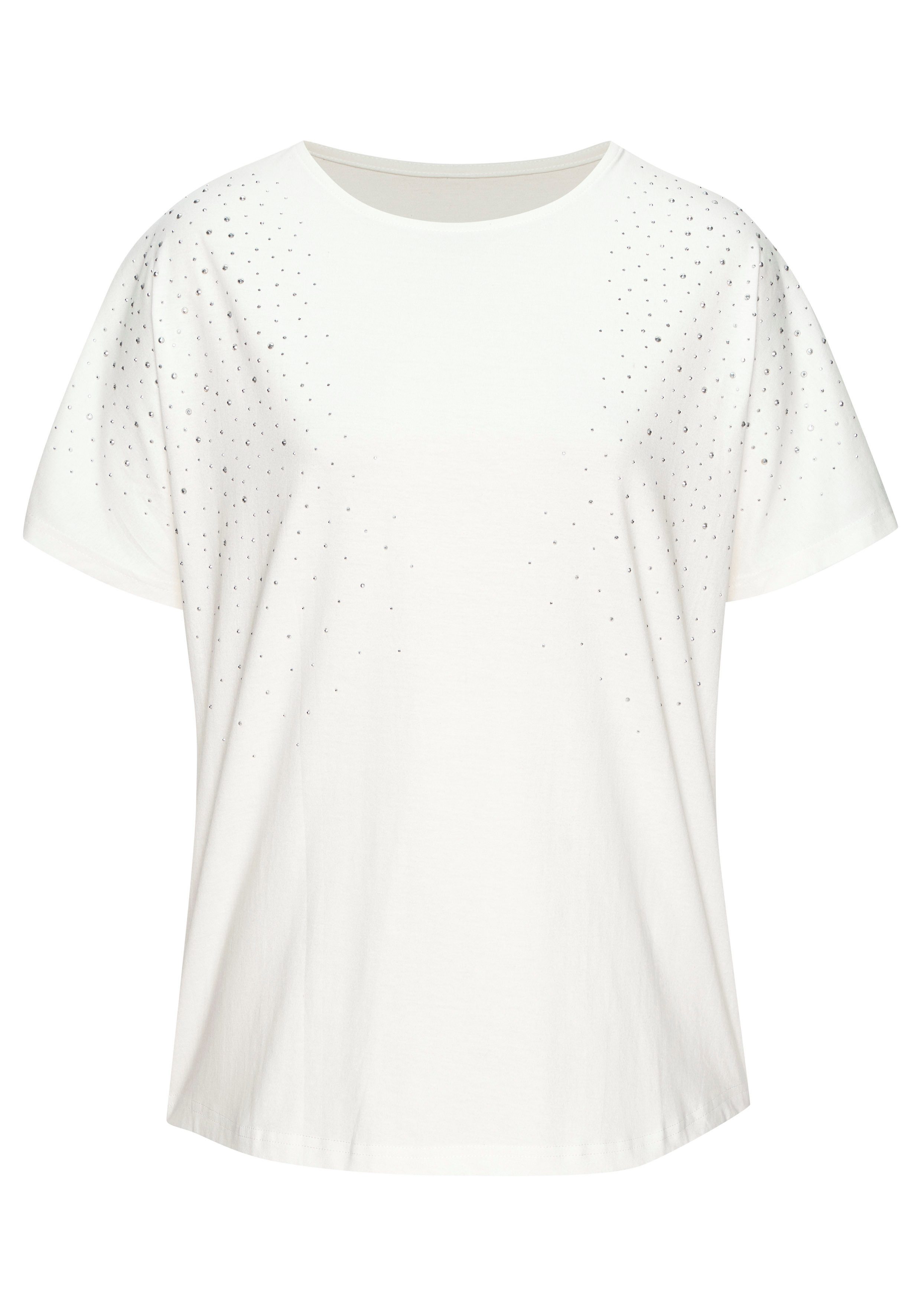 LASCANA Kurzarmshirt mit Glitzersteinen aus weichem Baumwoll-Viskose-Jersey – Bild 2 von 5