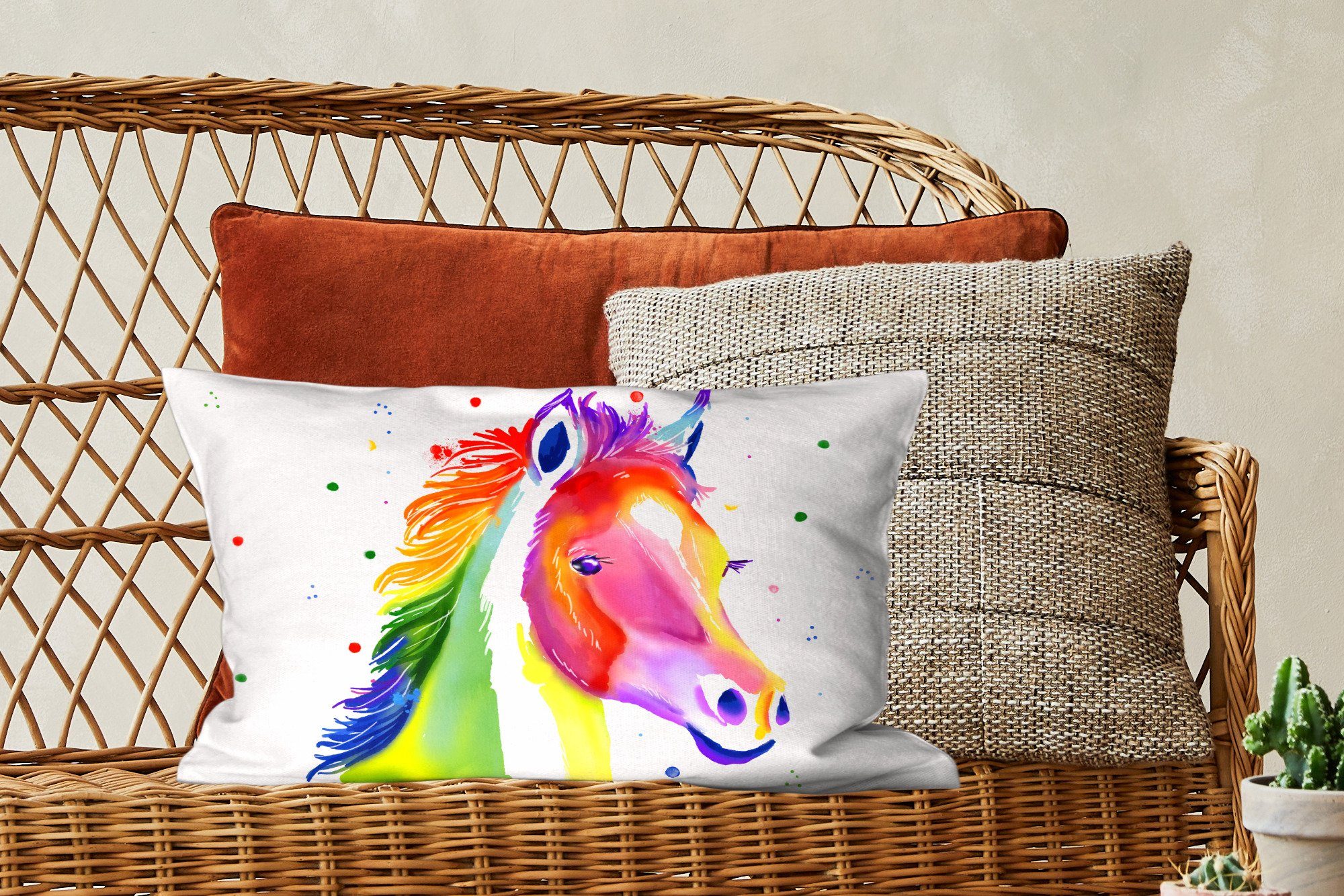 MuchoWow Dekokissen Pferd - Regenbogen Dekoration, Kinder mit Zierkissen, Mädchen - Füllung, Mädchen, dots Polka Wohzimmer Schlafzimmer - - - Dekokissen