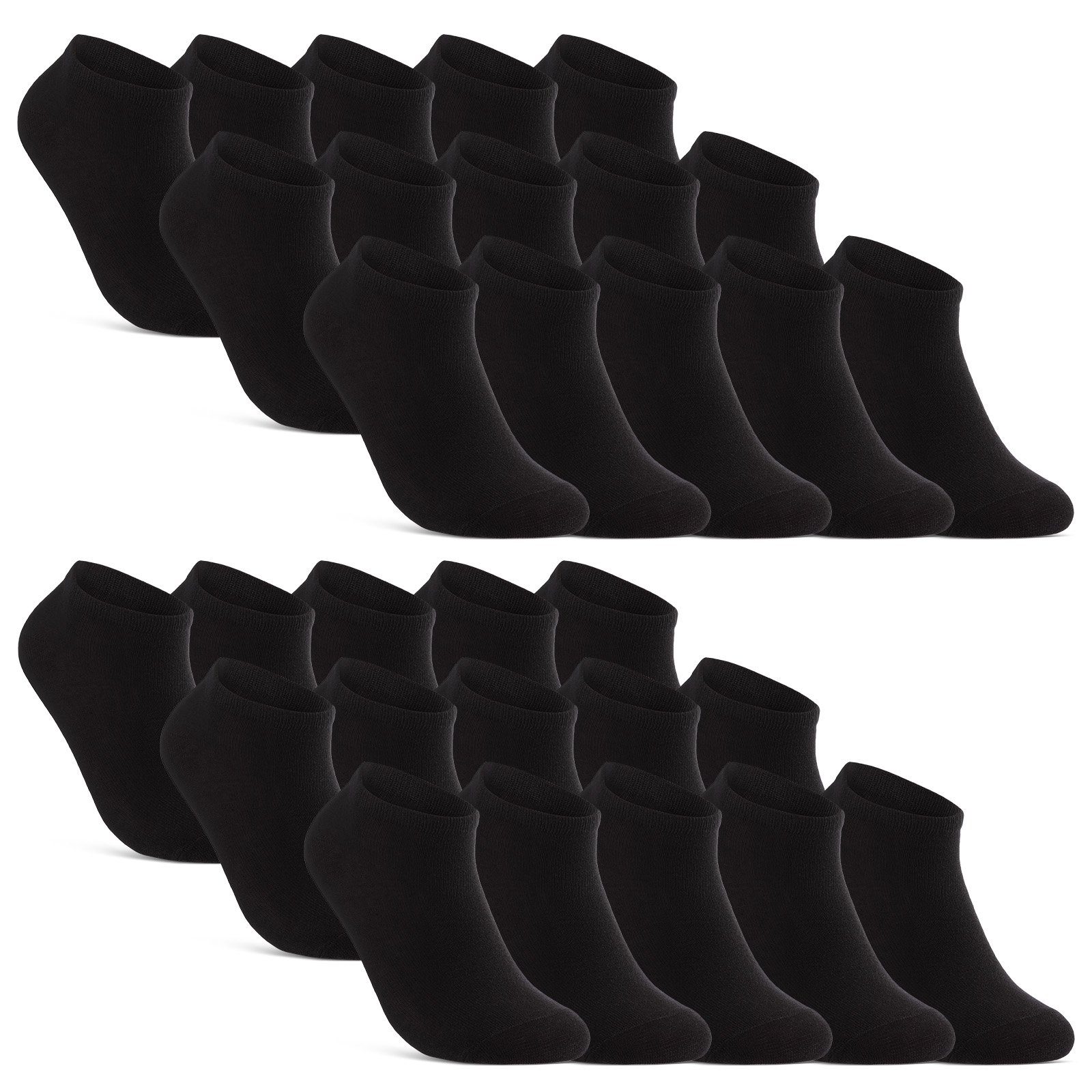 sockenkauf24 Sneakersocken 10, 20, 30 Paar Sneaker Socken Damen & Herren Schwarz Weiß Grau (Schwarz, 30-Paar, 47-50) Baumwolle - 16900