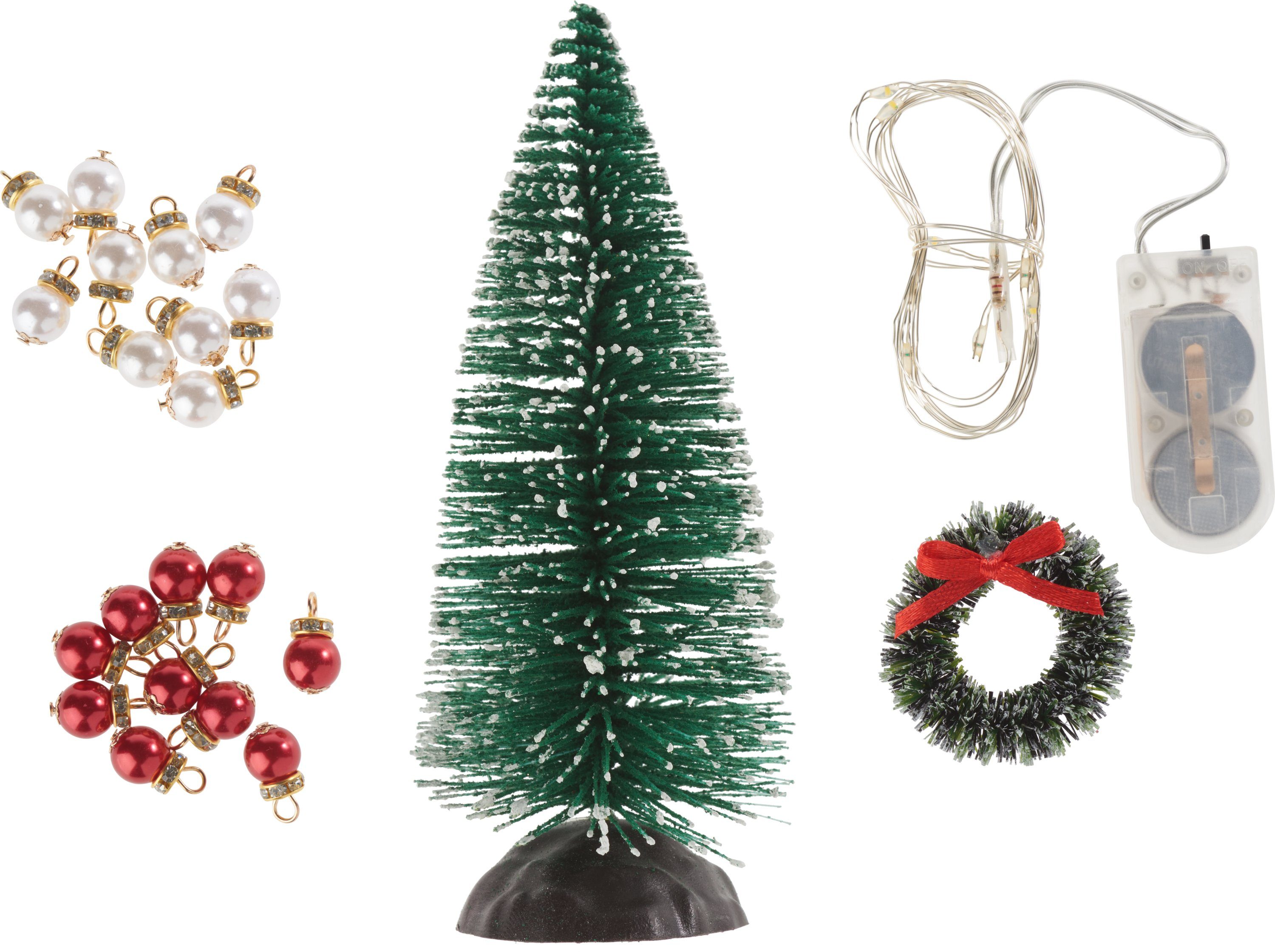 HobbyFun Dekofigur Wichtel-Set Beleuchteter Weihnachtsbaum & Tannenkr, 23-tlg.