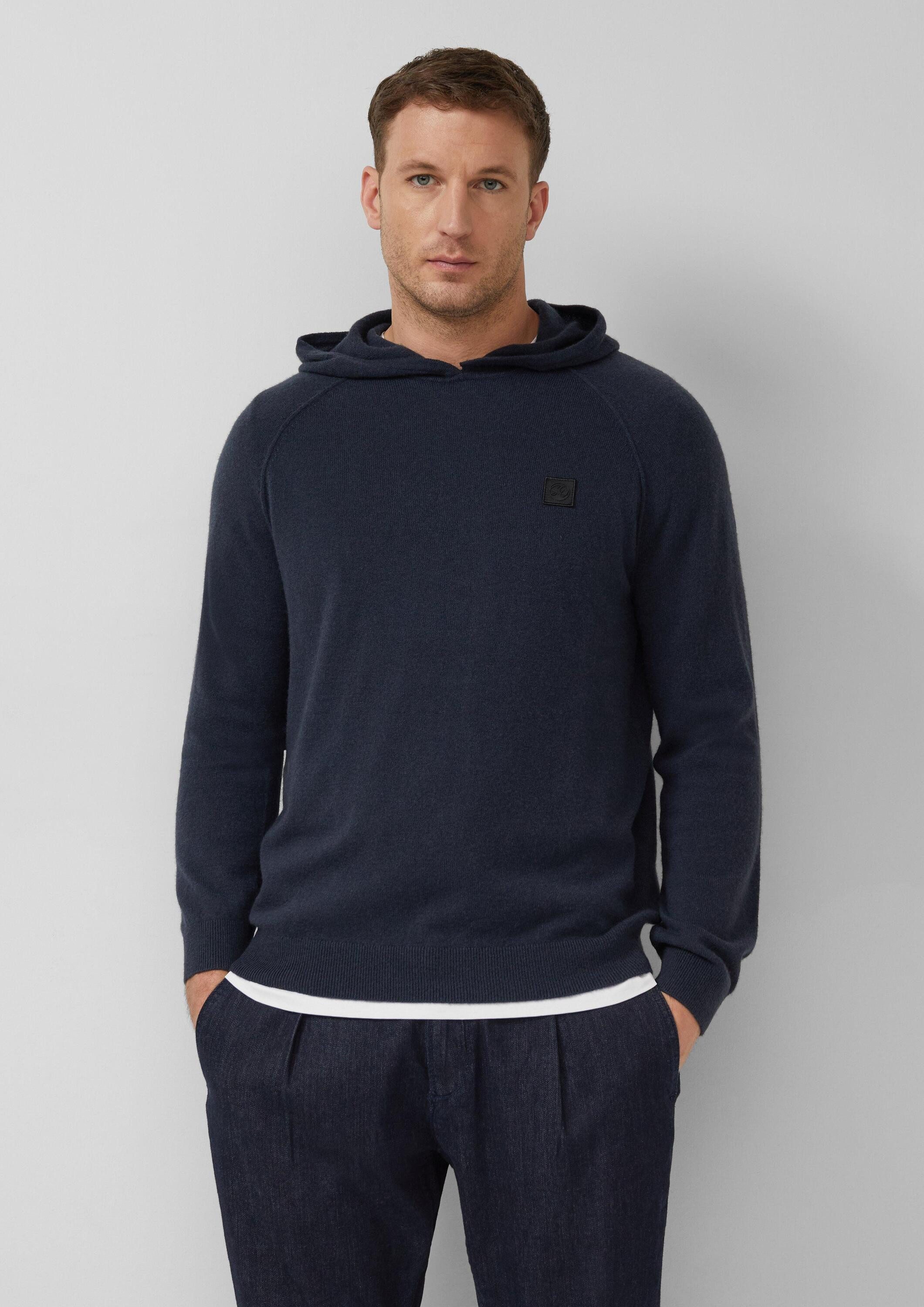 s.Oliver Longpullover Strickpullover Hochwertiger Strickhoodie aus Merino-Kaschmir-Mix