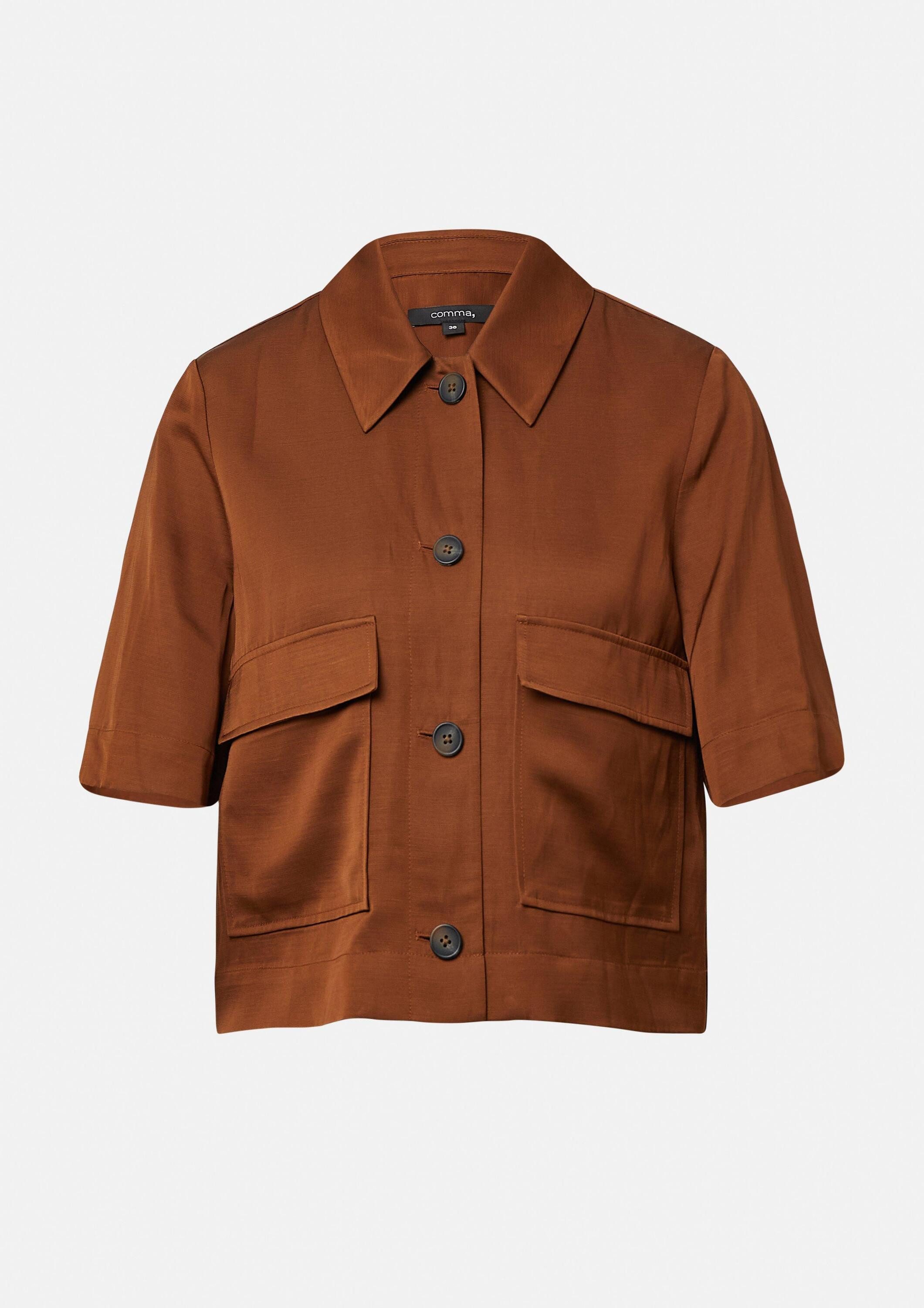comma Hemdjacke Indoor-Jacke Kurze Blusenjacke aus schimmerndem Leinen-Viskose-Mix