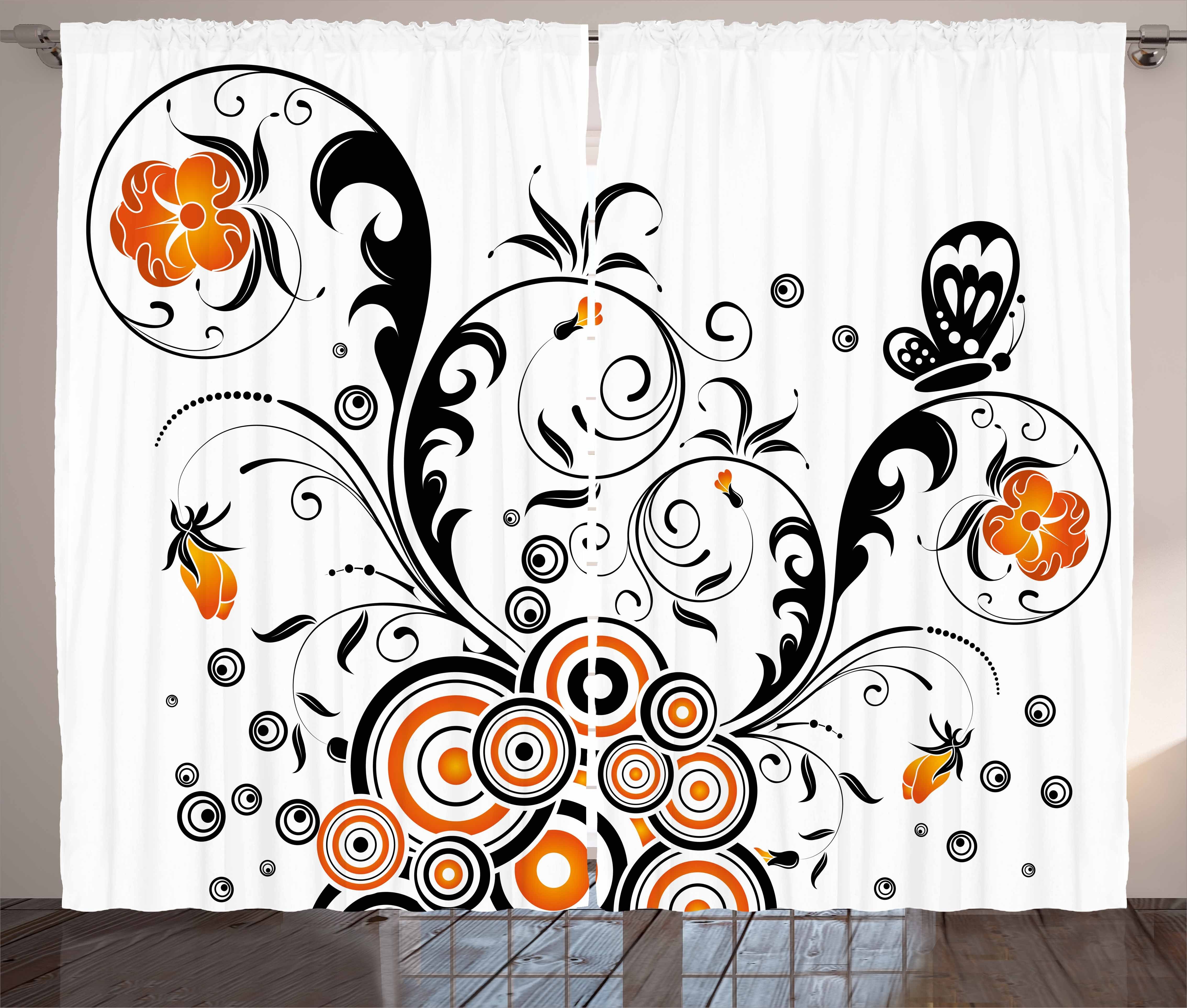 Gardine Schlafzimmer Kräuselband Vorhang mit Schlaufen und Haken, Abakuhaus, Garten Kreisförmige Blütenblätter Schmetterling | Fertiggardinen