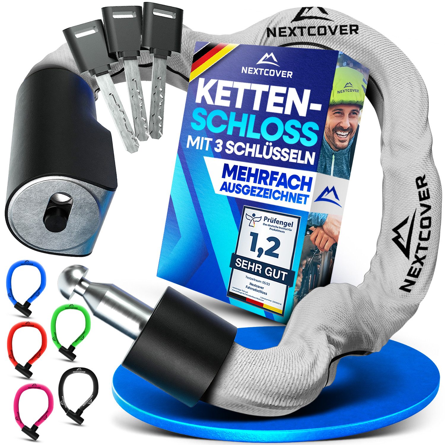 Nextcover Kettenschloss NEXTCOVER® Fahrradschloss LockOne mit Zahlencode oder Schlüssel