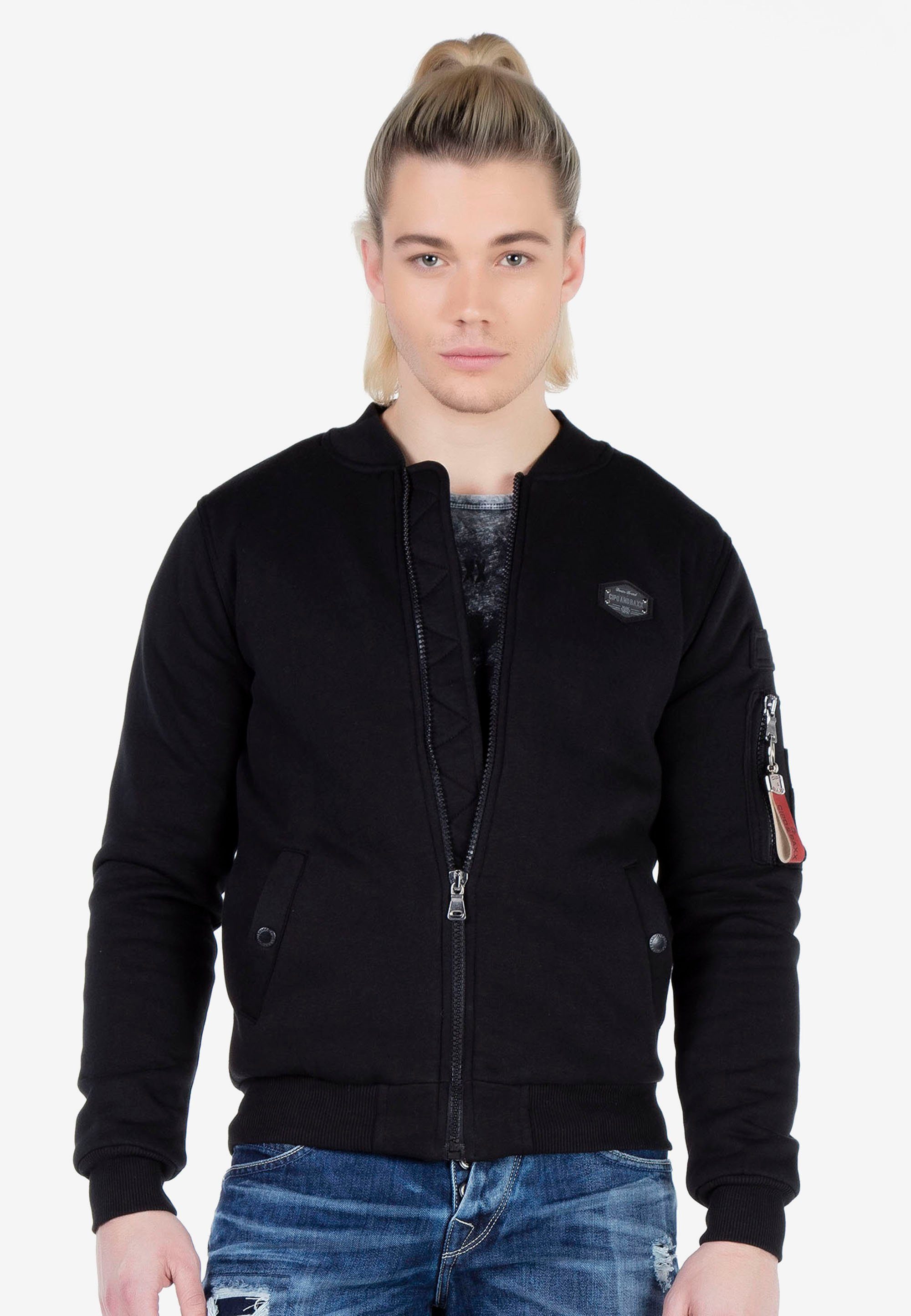 & und Reißverschluss schwarz Sweatjacke mit Cipo Revers Baxx