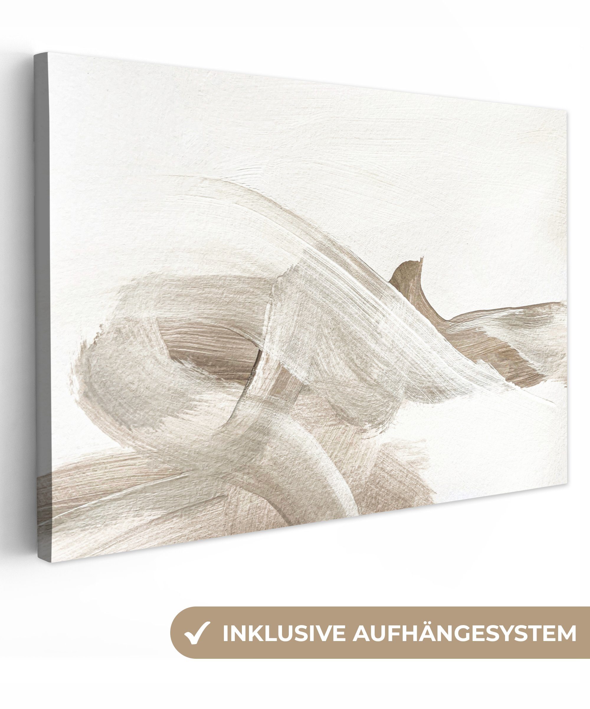 OneMillionCanvasses® Leinwandbild Abstrakt - Moderne Kunst - Beige, Weiß, Beige (1 St), Wandbild XXL für Wohnzimmer Küche 120x80 cm