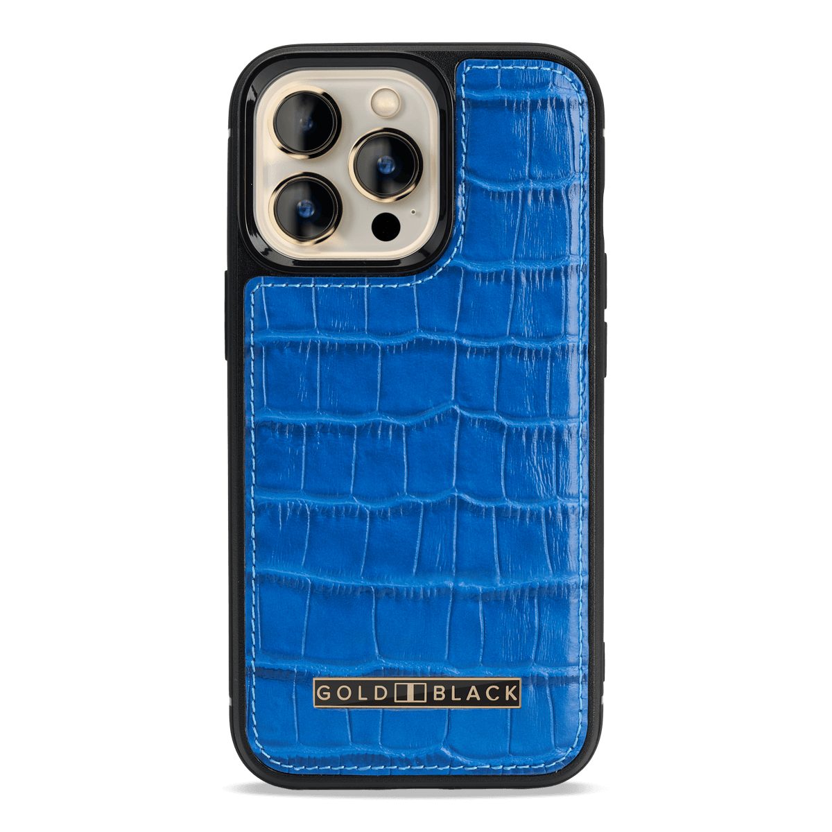 GOLDBLACK Handyhülle GOLDBLACK iPhone 13 Pro MagSafe Leder Case Kroko-Prägung blau