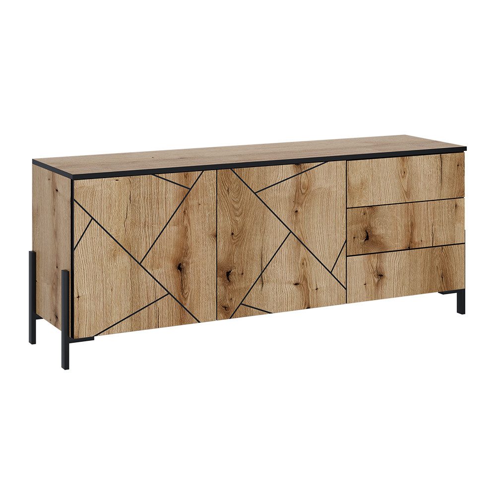 Vicco Lowboard Hatto, Eiche, 150 x 60 cm mit Türen und Schubladen günstig online kaufen