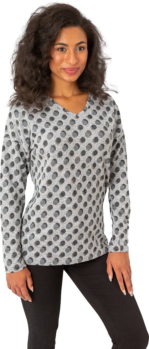 Rundhalspullover 189-7638 "Soft Touch" mit Punkten und Strassbesatz