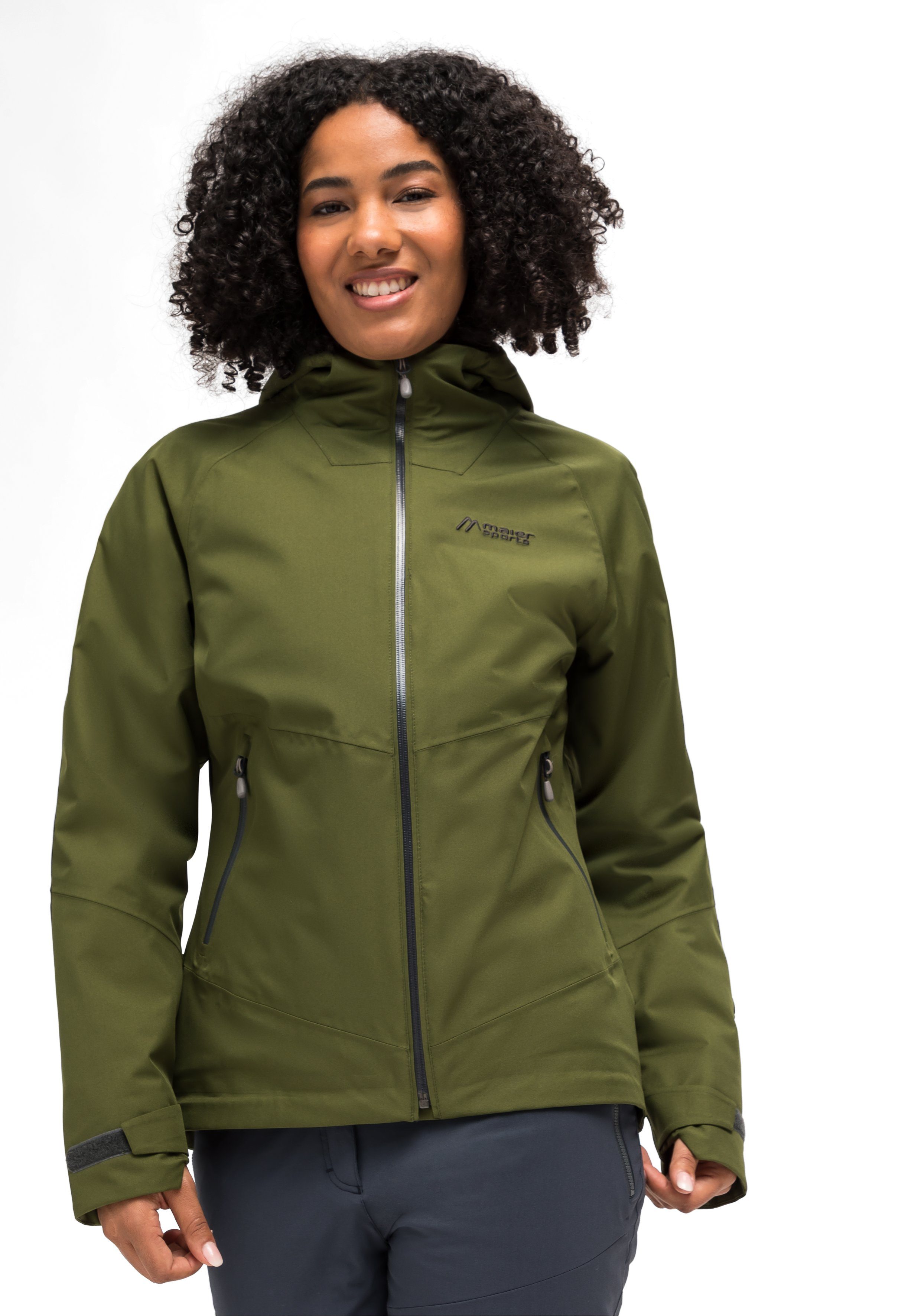 Maier Sports Outdoorjacke Wanderjacke, Solo Regenjacke dunkelgrün wasserdicht, W atmungsaktiv Tipo Kapuze mit und Damen