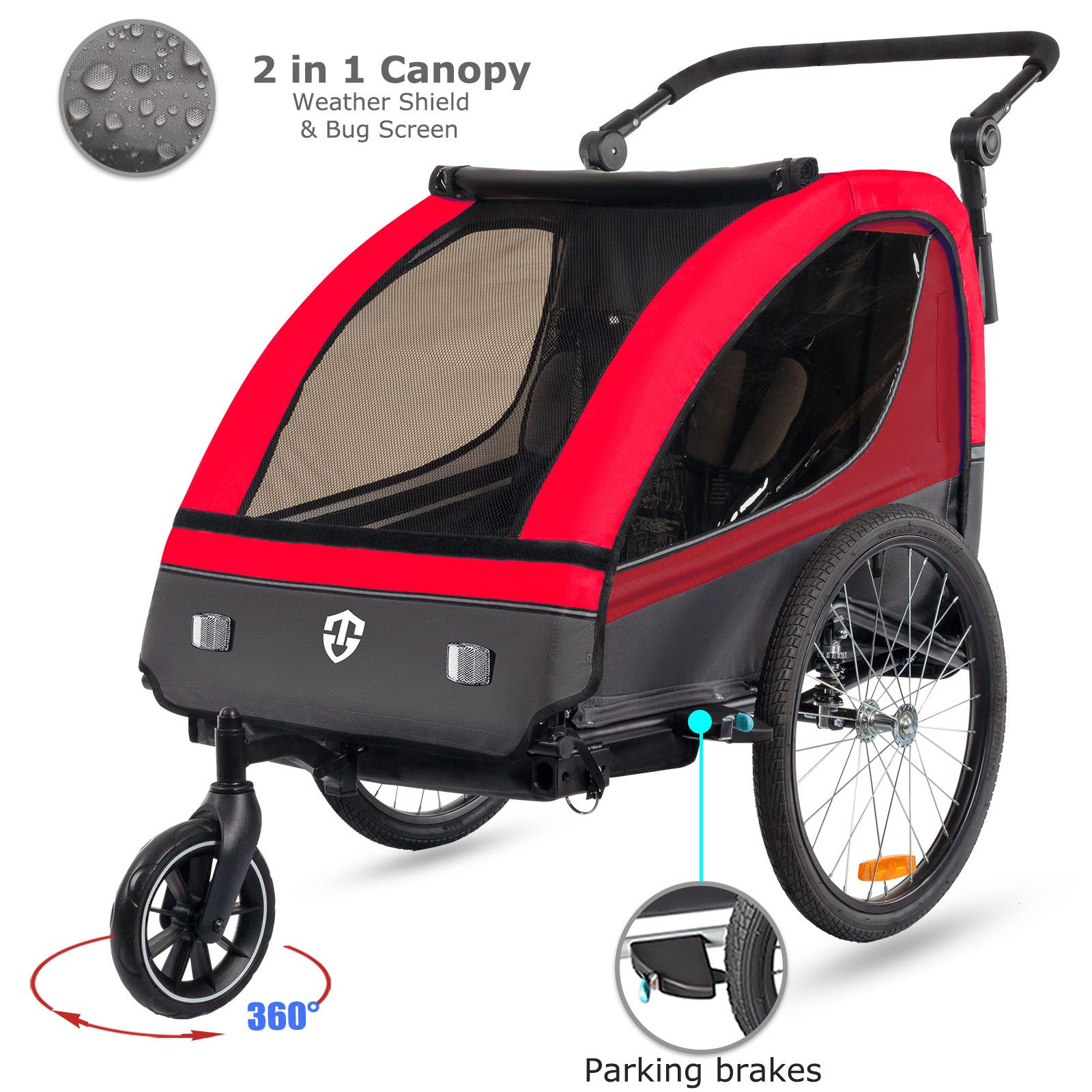 TIGGO Fahrradkinderanhänger Fahrradanhänger Kinderfahrradanhänger mit Buggy Set + Federung, geeignet für 1-2 Kinder