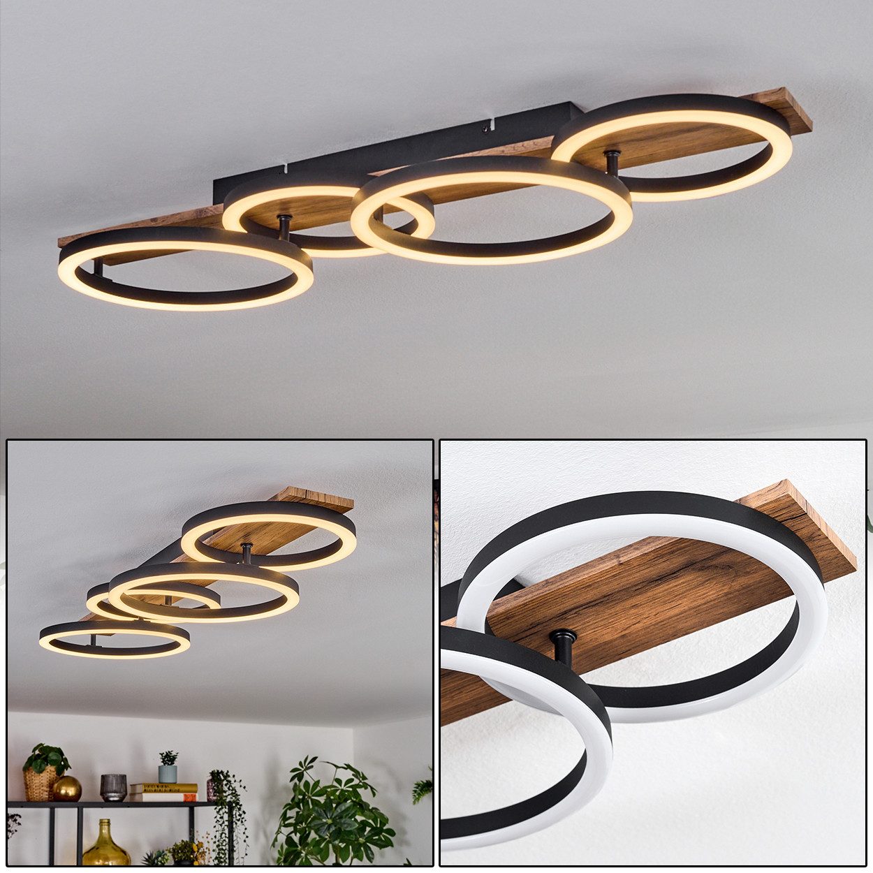hofstein Deckenleuchte Deckenlampe aus Metall/Holz/Kunststoff in günstig online kaufen
