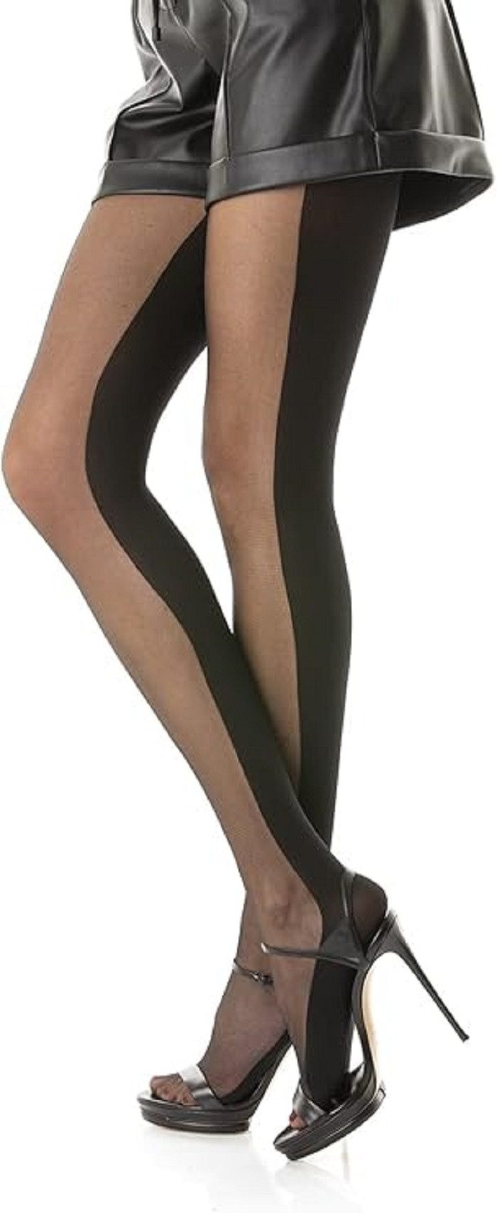 cofi1453 Feinstrumpfhose Damen Strumpfhose mit Muster Langstreifen Nero Frauen 40 DEN