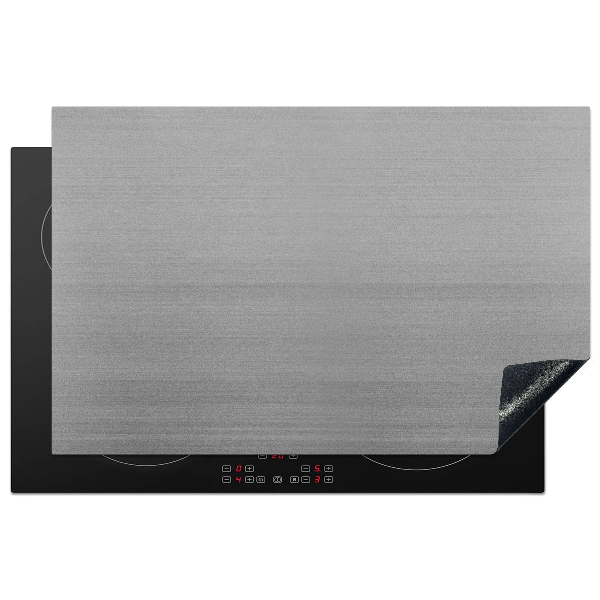 MuchoWow Herdblende-/Abdeckplatte Metallischer Druck - Silber - Linie - Grau - Textur, Vinyl, (1 tlg), 81x52 cm, Ceranfeldabdeckung, Arbeitsplatte für küche
