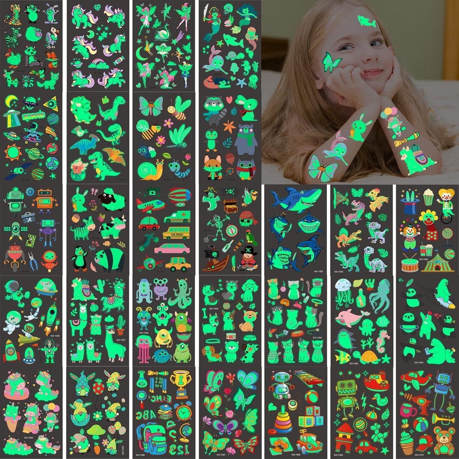 LuxusKollektion Kindertattoo Kinder Tattoo Set Leuchttattoos Glitzer Hautfreundlich Mitgebsel