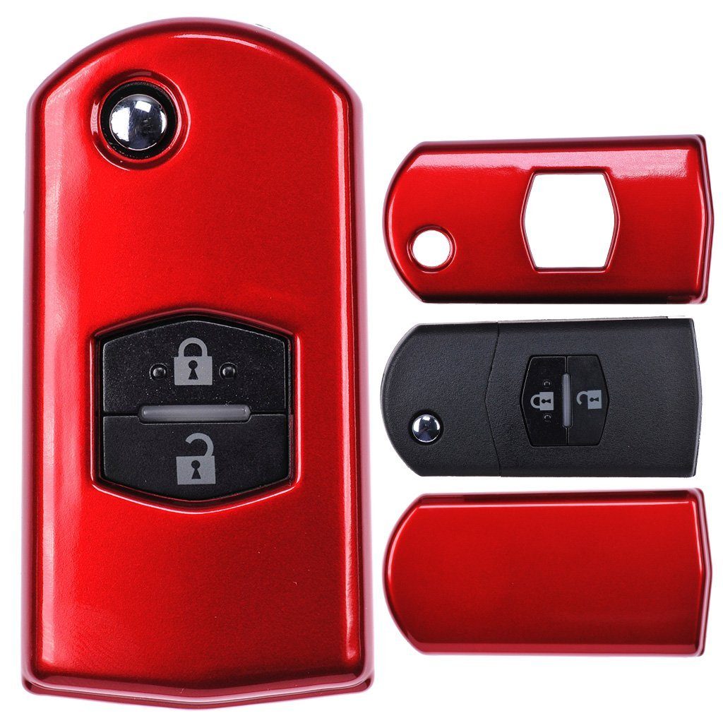 mt-key Schlüsseltasche Autoschlüssel Hardcover Schutzhülle Metallic Rot, für Mazda Klappschlüssel