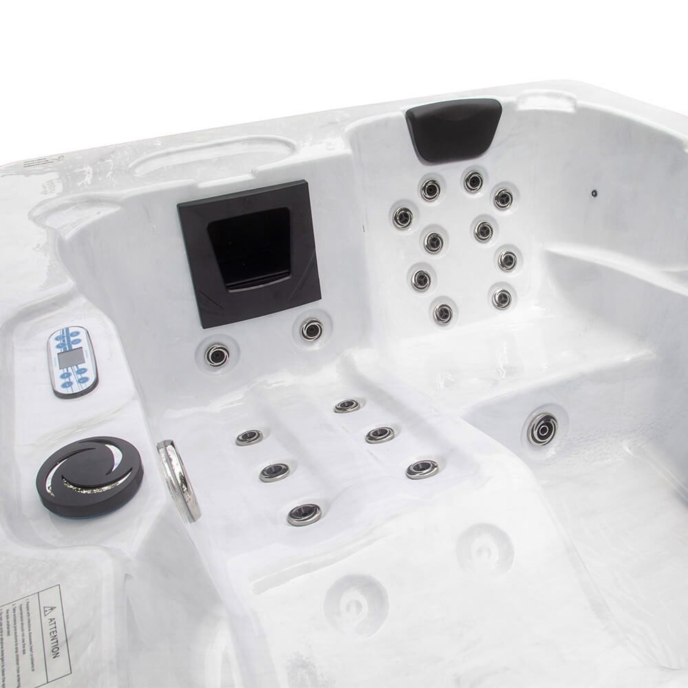 HOME DELUXE Whirlpool WHITE MARBLE - Nussbraun 210 x 160 x 80 cm, (1-tlg), 27 Massagedüsen, inkl. Heizung, Lichttherapie, Outdoor Whirlpool
