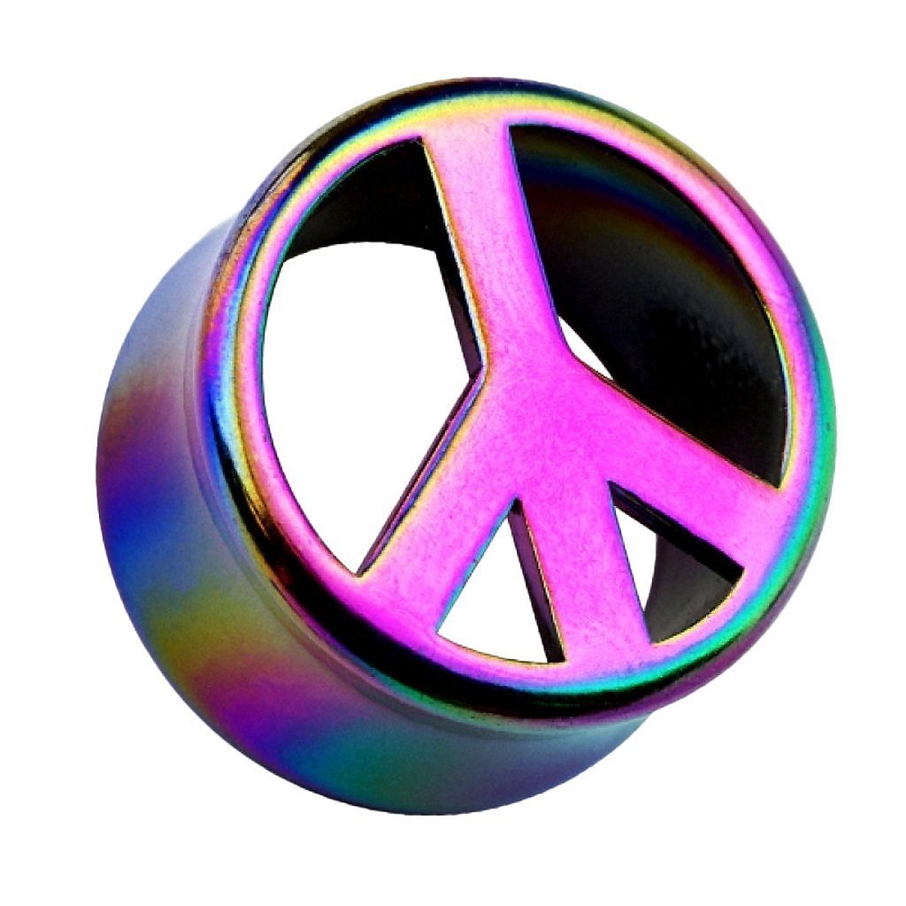 Taffstyle Plug Piercing Double Flared Motiv Rainbow Peace Symbol, Ohr Plug Flesh Tunnel Ohrpiercing Double Flared Peace Symbol 12mm | Plugs