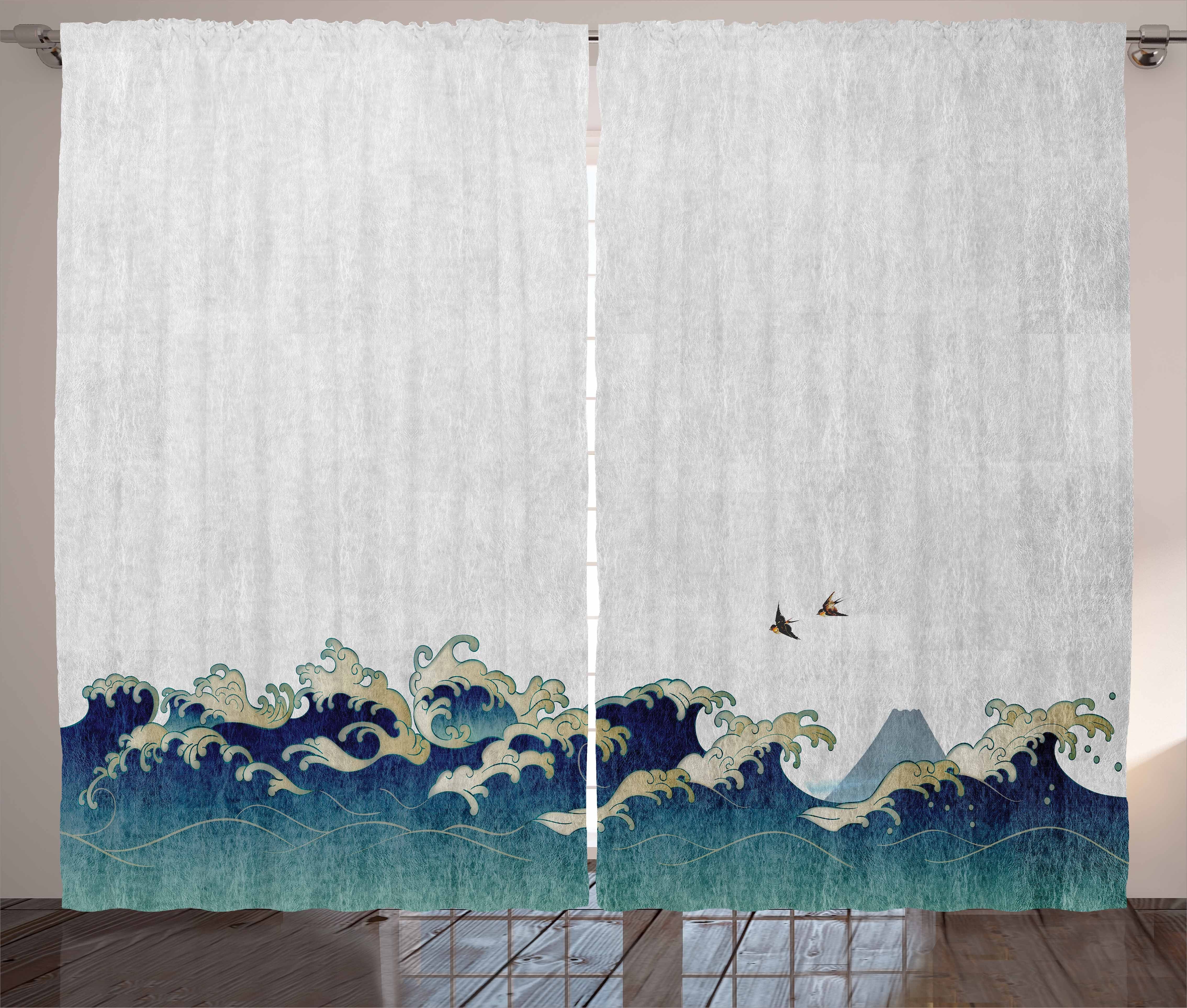 Gardine Schlafzimmer Kräuselband Vorhang mit Schlaufen und Haken, Abakuhaus, Japanische Welle Aquatic-Strudel