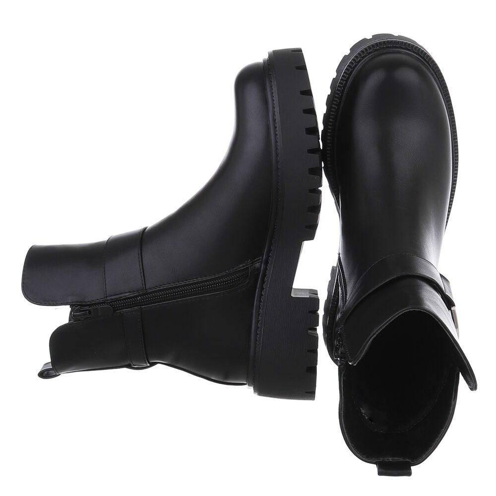 Ital-Design Stylische Ankle-Boots mit Schnalle für Damen, vielseitig Plateaustiefelette (90514920) Blockabsatz Stiefeletten in Schwarz