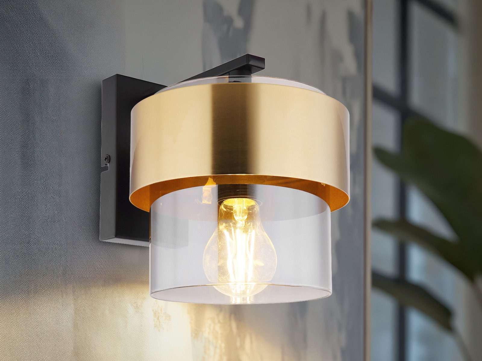 GLOBO LIGHTING LED Wandleuchte, LED wechselbar, warmweiß, innen ausgefallene Designer-lampen Rauchglas Treppenhaus Gold-en Ø18cm