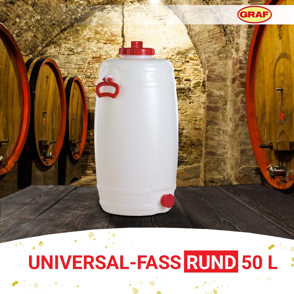 Graf Kanister Universal-Fass 50 Liter rund aus lebensmittelechten PE