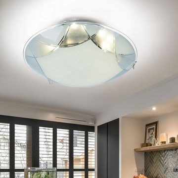 Globo LED Deckenleuchte, LED-Leuchtmittel fest verbaut, Warmweiß, LED Deckenleuchte Glas Modern Wohnzimmerleuchte Decke Chrom