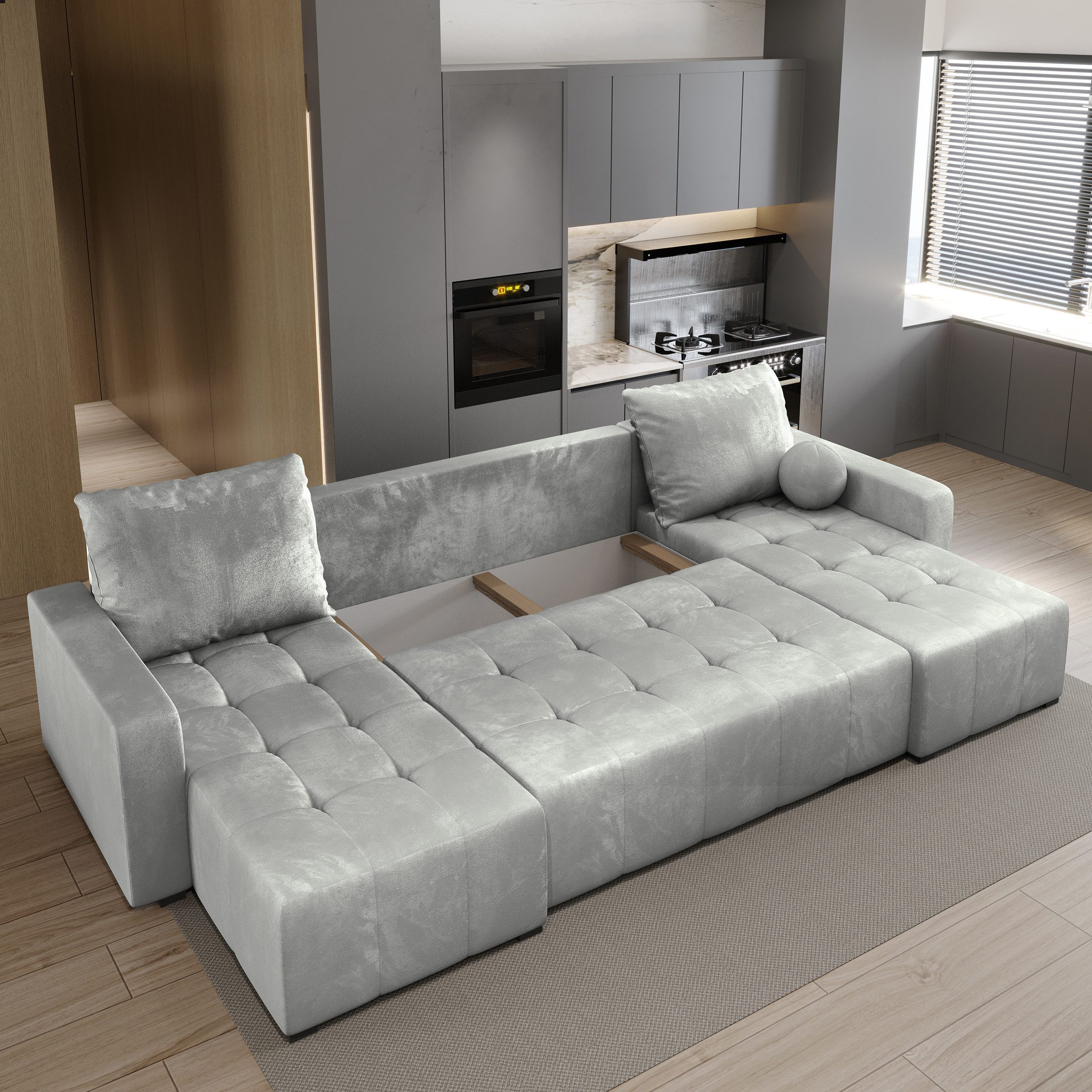 Masseno Ecksofa TOLARI mit Schlaffunktion U-Form, Sofa mit Bettkasten
