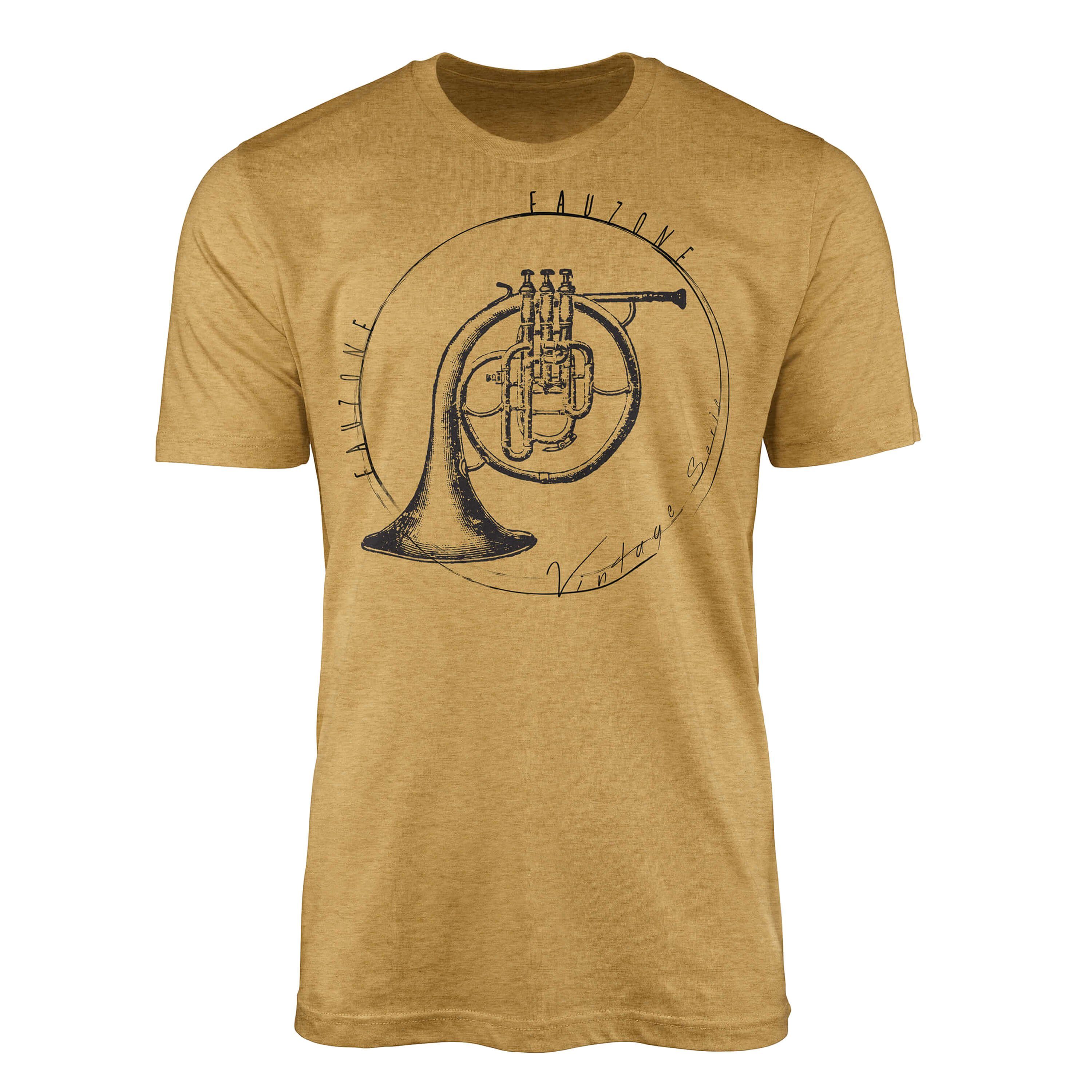 Herren Waldhorn Sinus Art Gold T-Shirt Vintage T-Shirt Antique