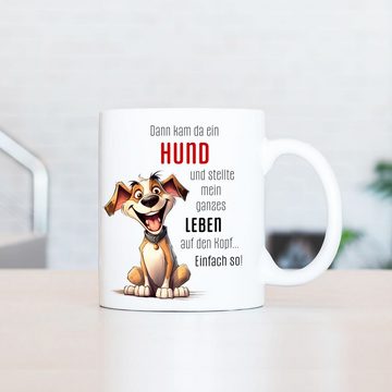 Cadouri Tasse DANN KAM DA EIN HUND Tasse mit Spruch - Kaffeetasse für Hundefreunde, Keramik, mit Hundespruch, beidseitig bedruckt, handgefertigt, Geschenk, 330 ml