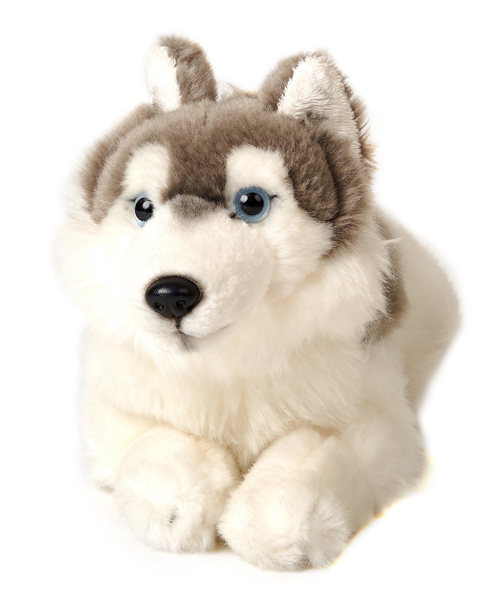 Uni-Toys Kuscheltier Husky grau, liegend - 31 cm (Länge) - Plüsch-Hund - Plüschtier, zu 100 % recyceltes Füllmaterial
