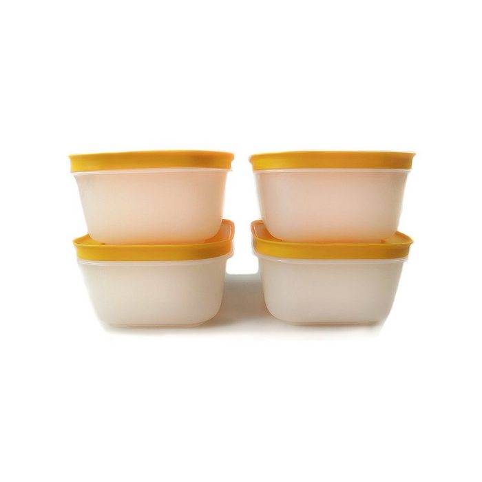 Tupperware Frischhaltedose Eis-Kristall 450 ml (4) weiß/orange + SPÜLTUCH