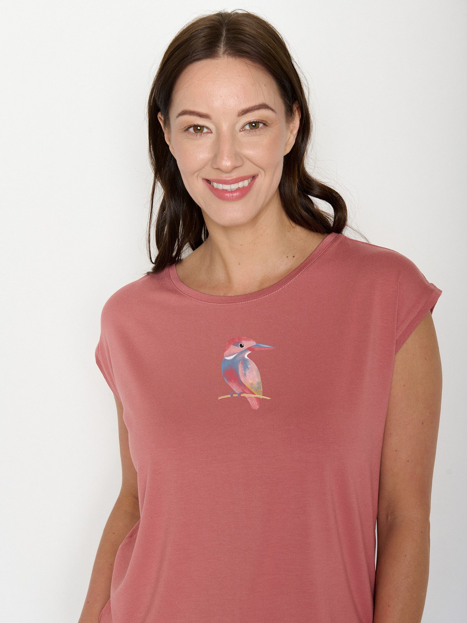 GreenBomb T-Shirt Timid Bird Look (1-tlg., 1) lockerer kurzer Schnitt, ohne Ärmel, weicher Fall