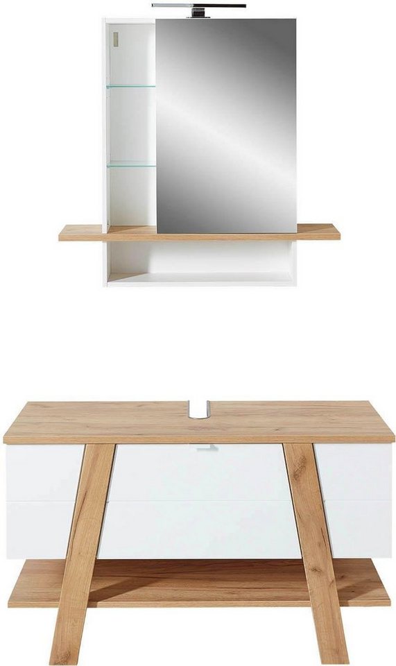 GERMANIA Badmöbel-Set 2-tlg. Badmöbel-Set GW-Avellino, (Set, 2-St),  bestehend aus einem Spiegelschrank und einem Waschbeckenunterschrank