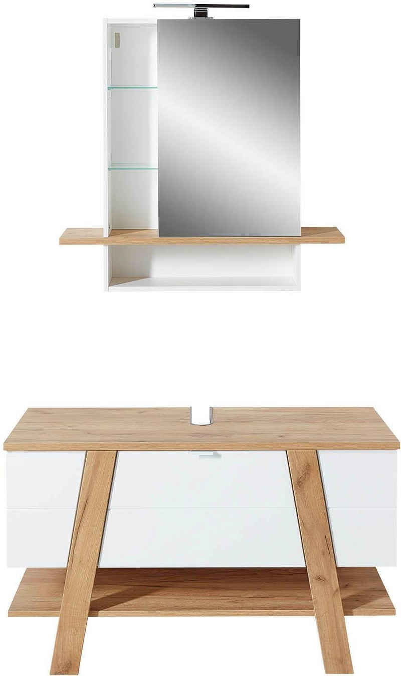 GERMANIA Badmöbel-Set 2-tlg. Badmöbel-Set GW-Avellino, (Set, 2-St), bestehend aus einem Spiegelschrank und einem Waschbeckenunterschrank