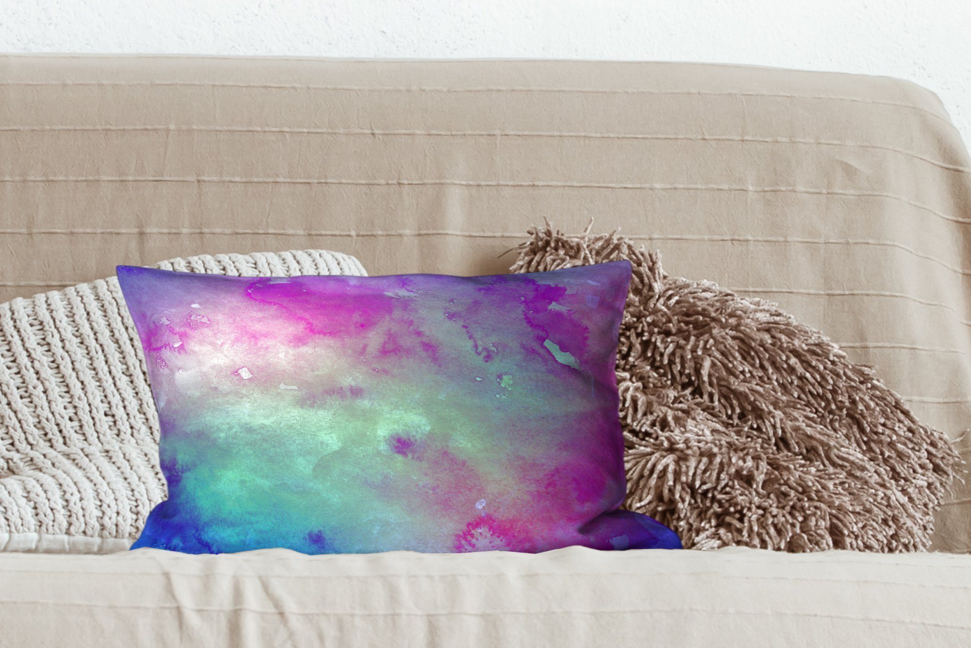 Aquarell Lila, Wohzimmer Dekokissen Dekoration, mit - Schlafzimmer MuchoWow Dekokissen Füllung, Zierkissen, Grün -