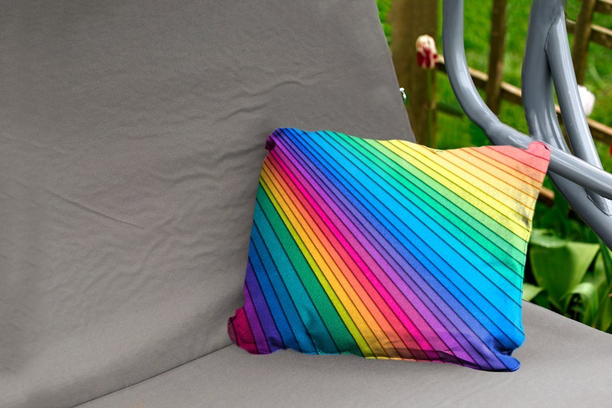MuchoWow Regenbogenfarbenes Kissenhülle Outdoor-Dekorationskissen, Dekokissenbezug, Dekokissen Papier, Polyester,