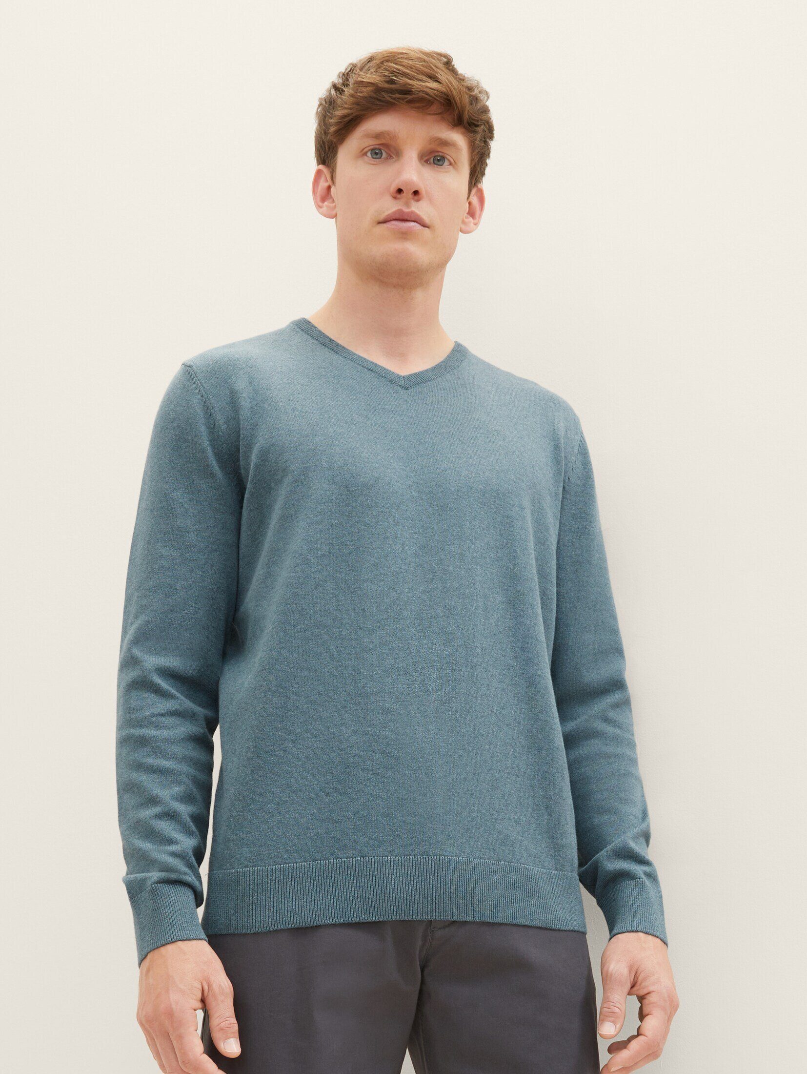 Strickpullover Melierter Pullover mit V-Ausschnitt