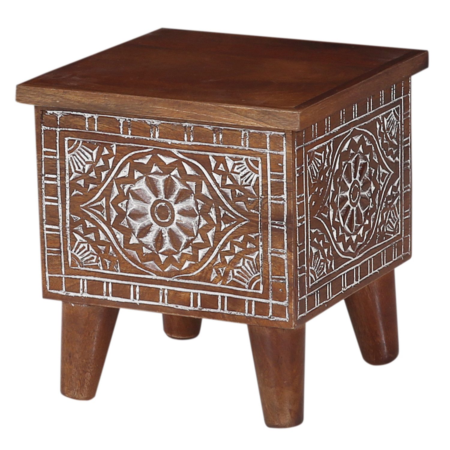 Marrakesch Orient & Mediterran Interior Beistelltisch Beistelltisch Achill mit Stauraum – Handgeschnitzte Holztruhe 30x33 cm (1-St)