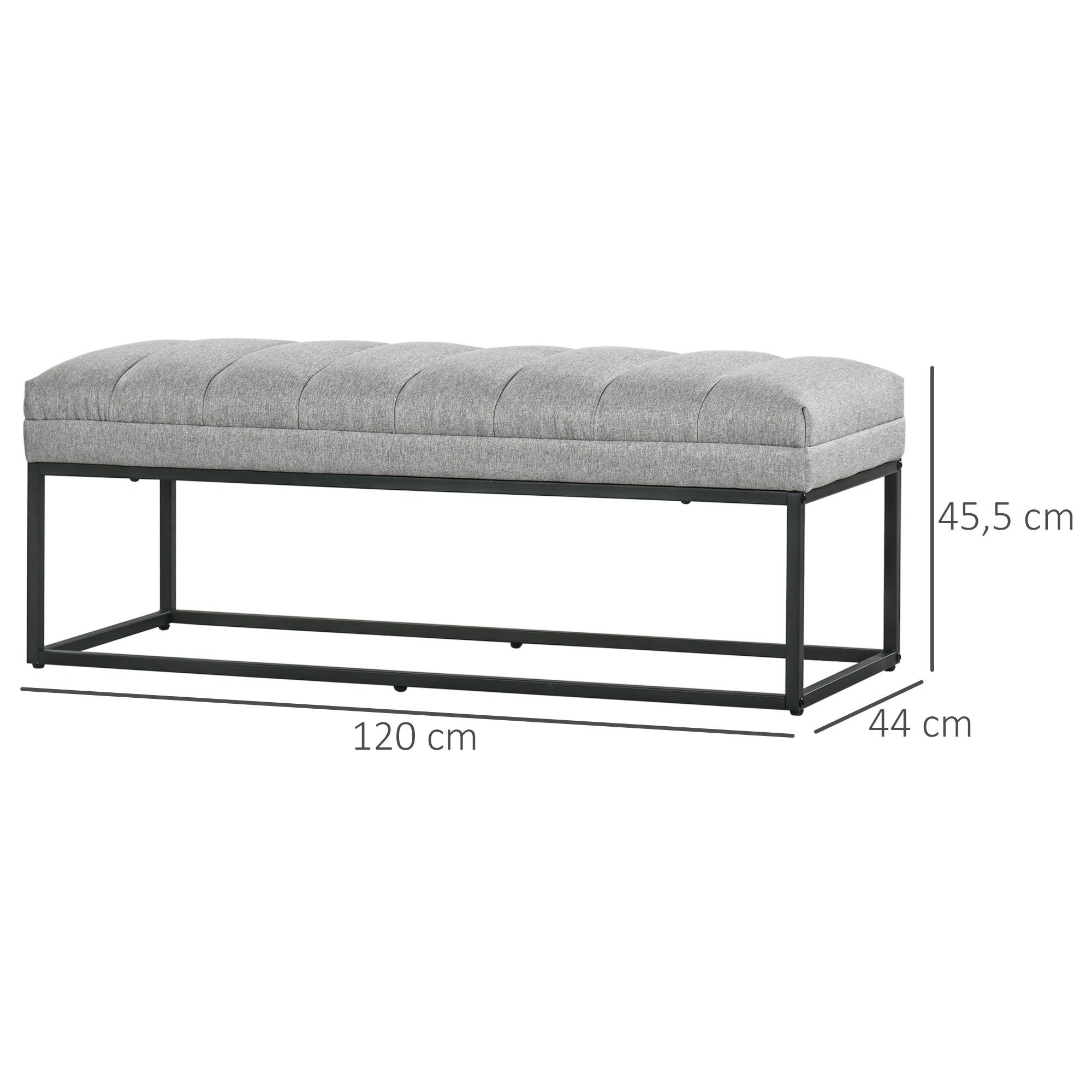 HOMCOM Polsterbank Bettbank in Leinenoptik (Schlafzimmerbank, 1-St., Schminkbank), Stahl, Hellgrau, 120 x 44 x 45,5 cm