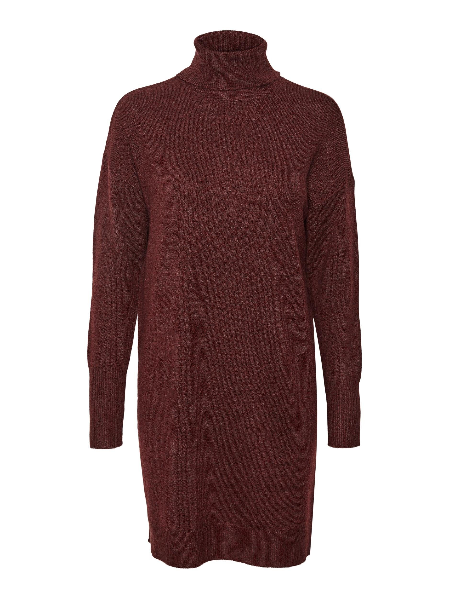 Vero Moda Strickkleid VMBRILLIANT Detail:MELANGE LS DRESS ROLLNECK NOOS GA Winetasting