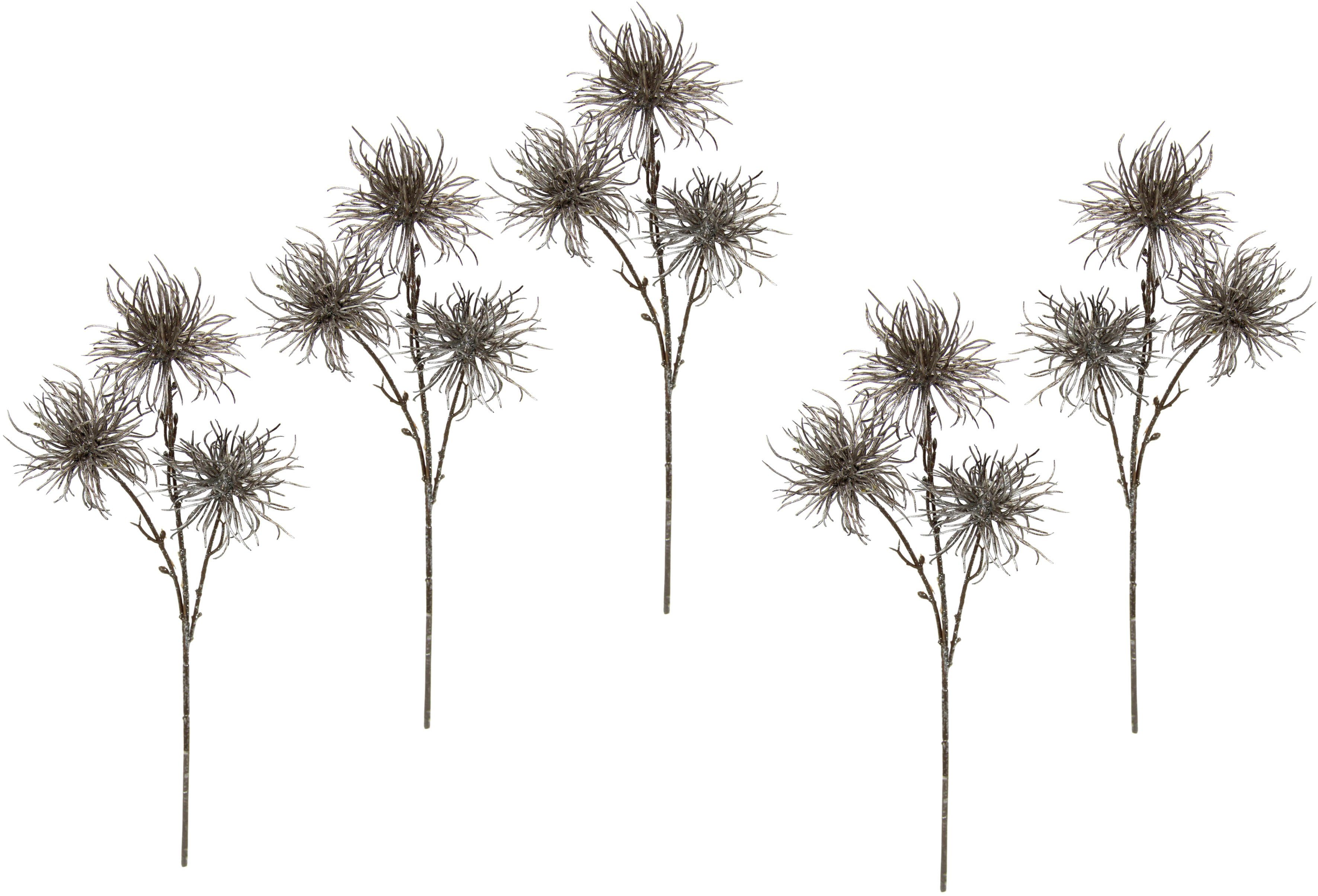 Kunstblume Distel, I.GE.A., Höhe 45 cm, Metallic-Distelzweig, Kunstzweige, 5er Set