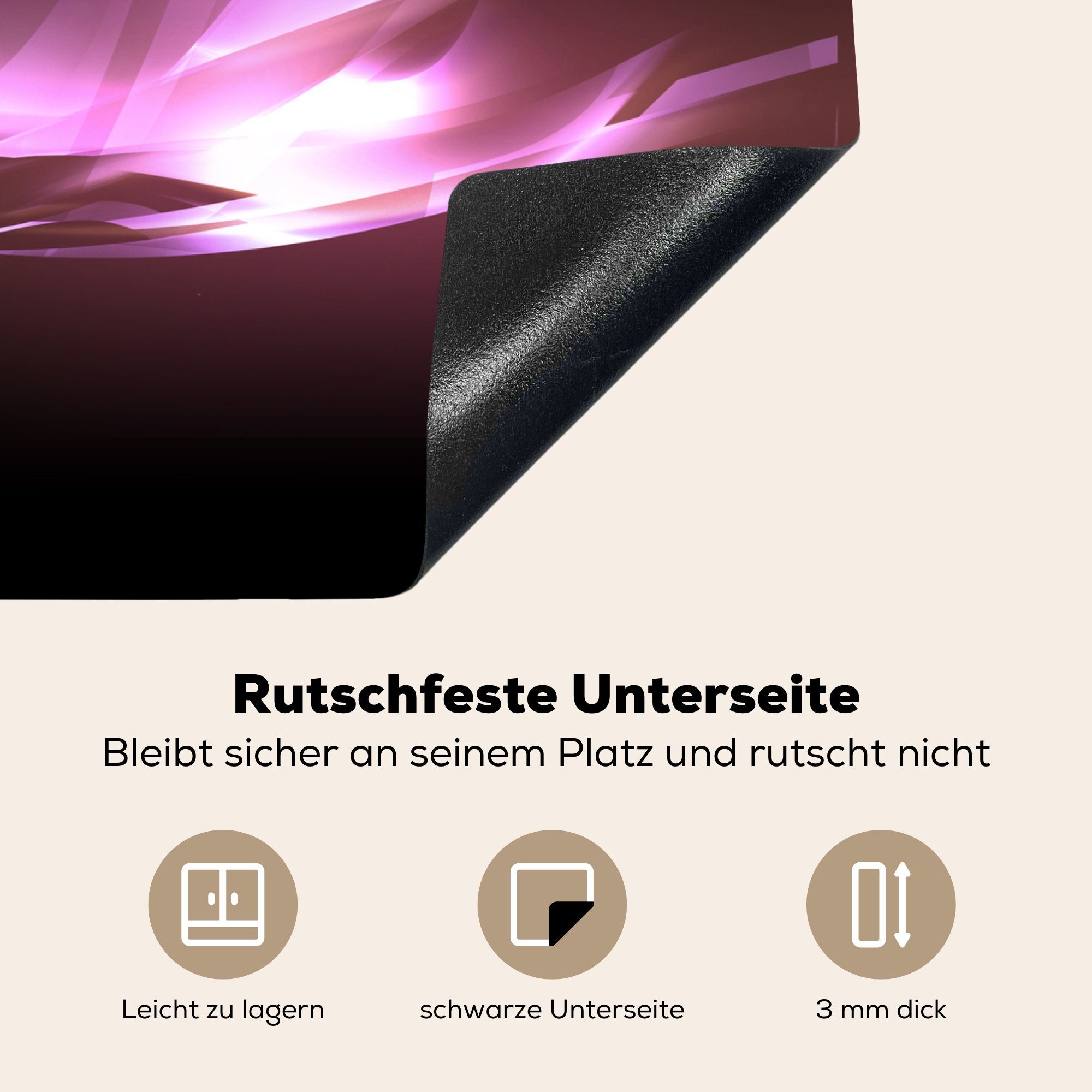 MuchoWow Herdblende-/Abdeckplatte Rosa leuchtet im (1 Mobile Ceranfeldabdeckung nutzbar, Vinyl, tlg), cm, Arbeitsfläche Dunkeln, 60x52